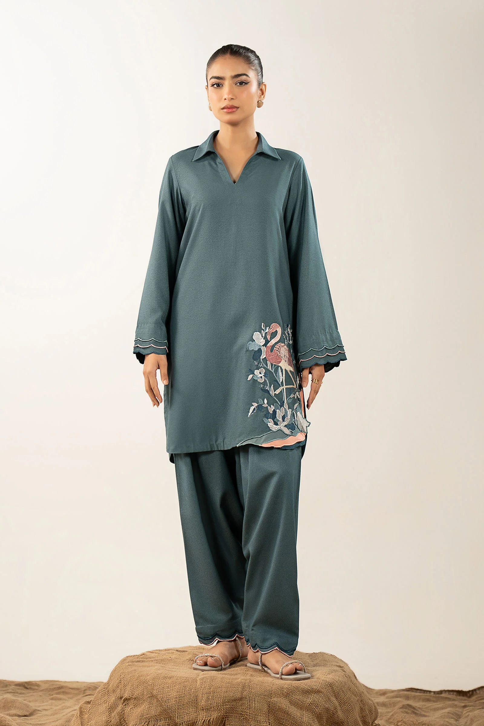 2 Pc Embroidered Silk Karandi Suit