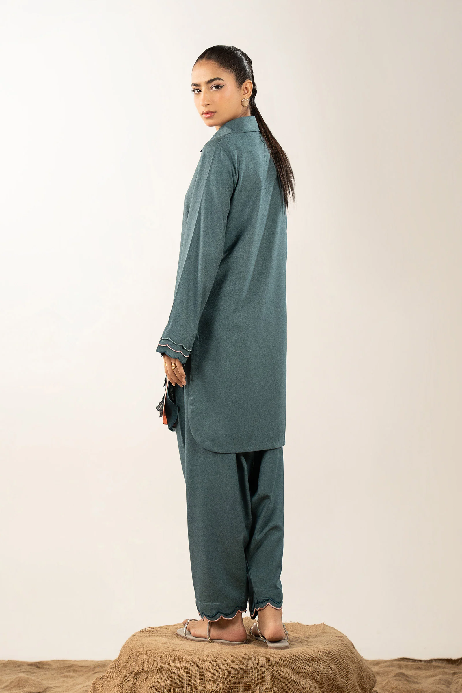2 Pc Embroidered Silk Karandi Suit - Image 9