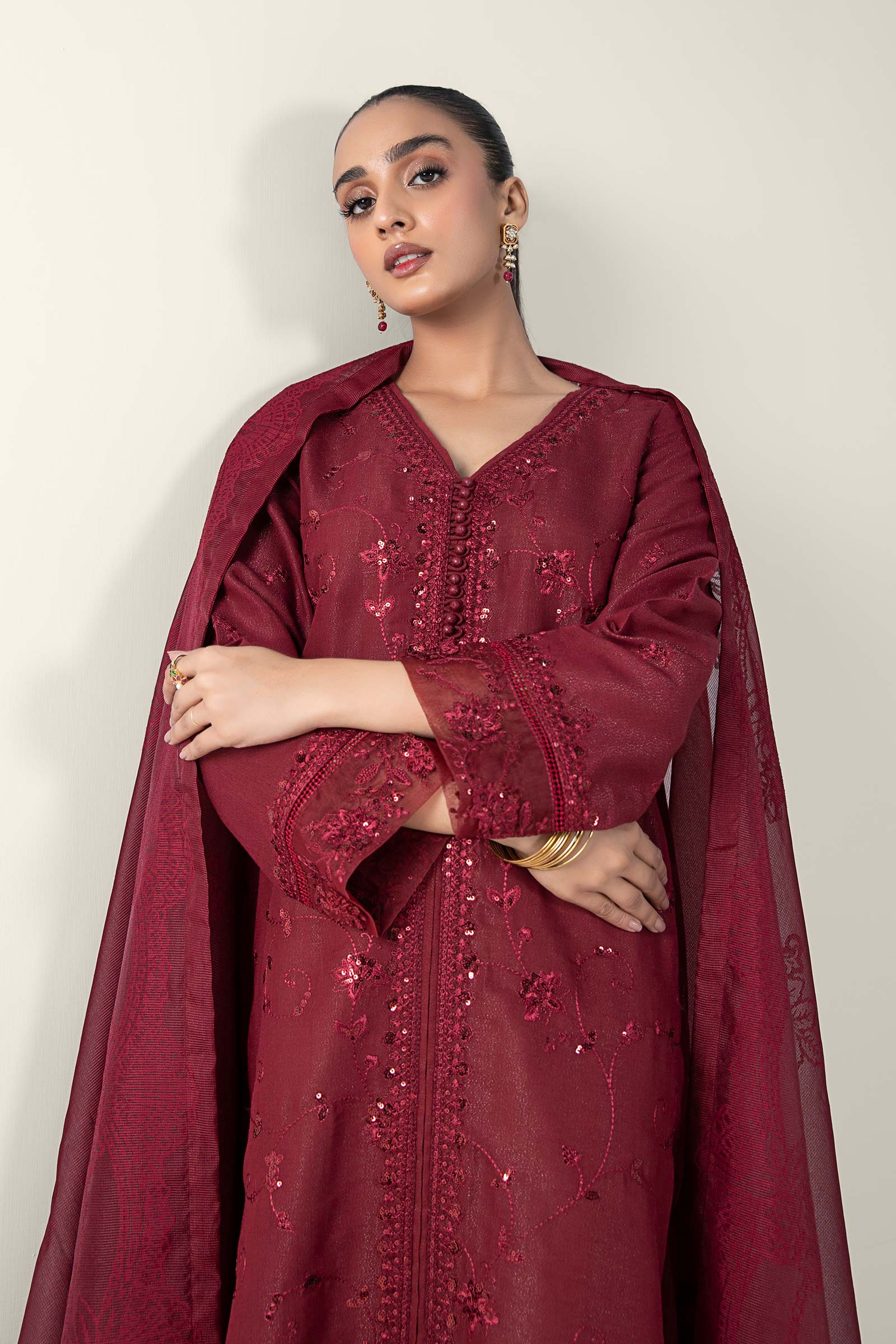 2 Pc Embroidered Silk Suit - Image 2