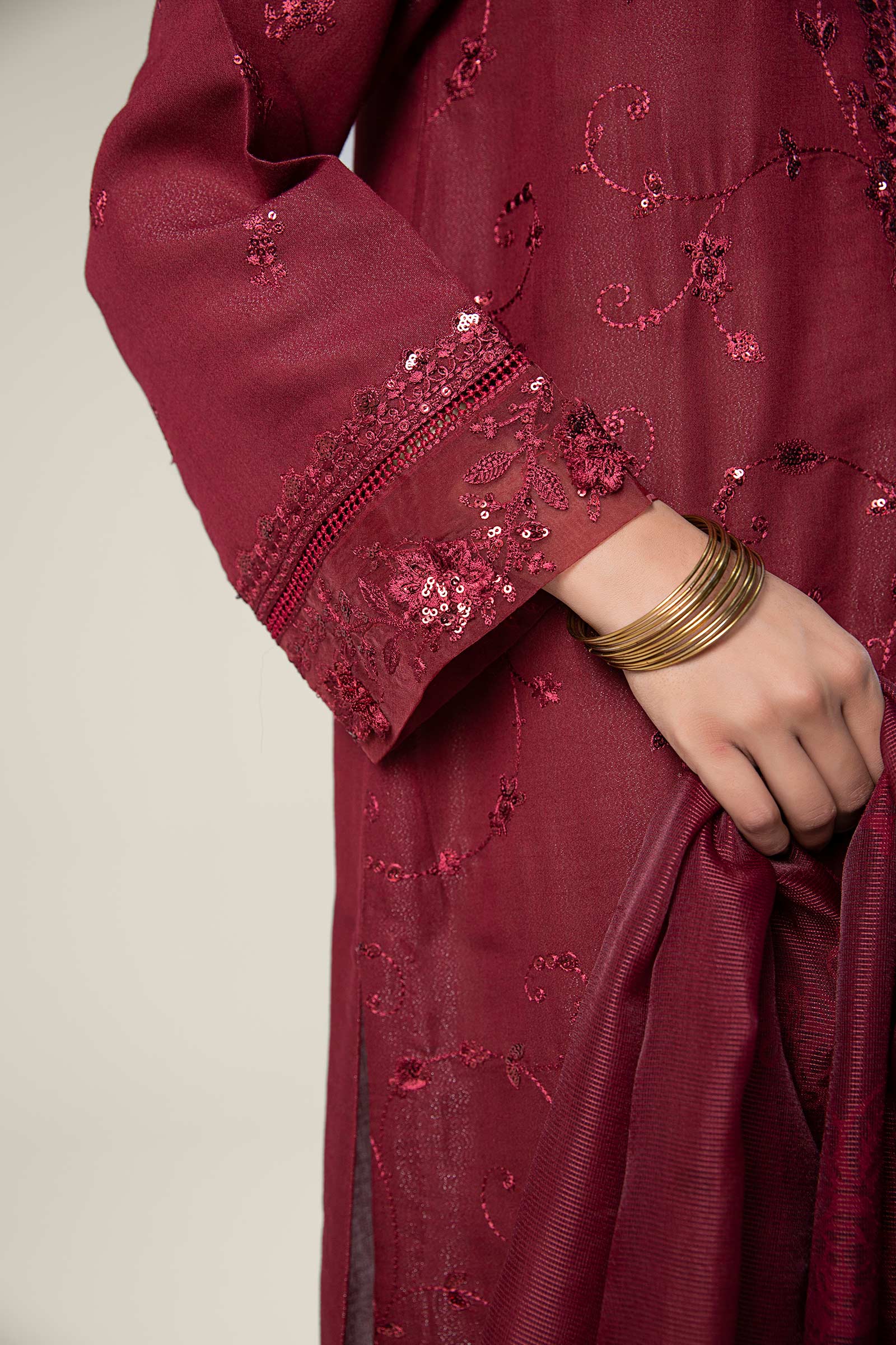 2 Pc Embroidered Silk Suit - Image 5