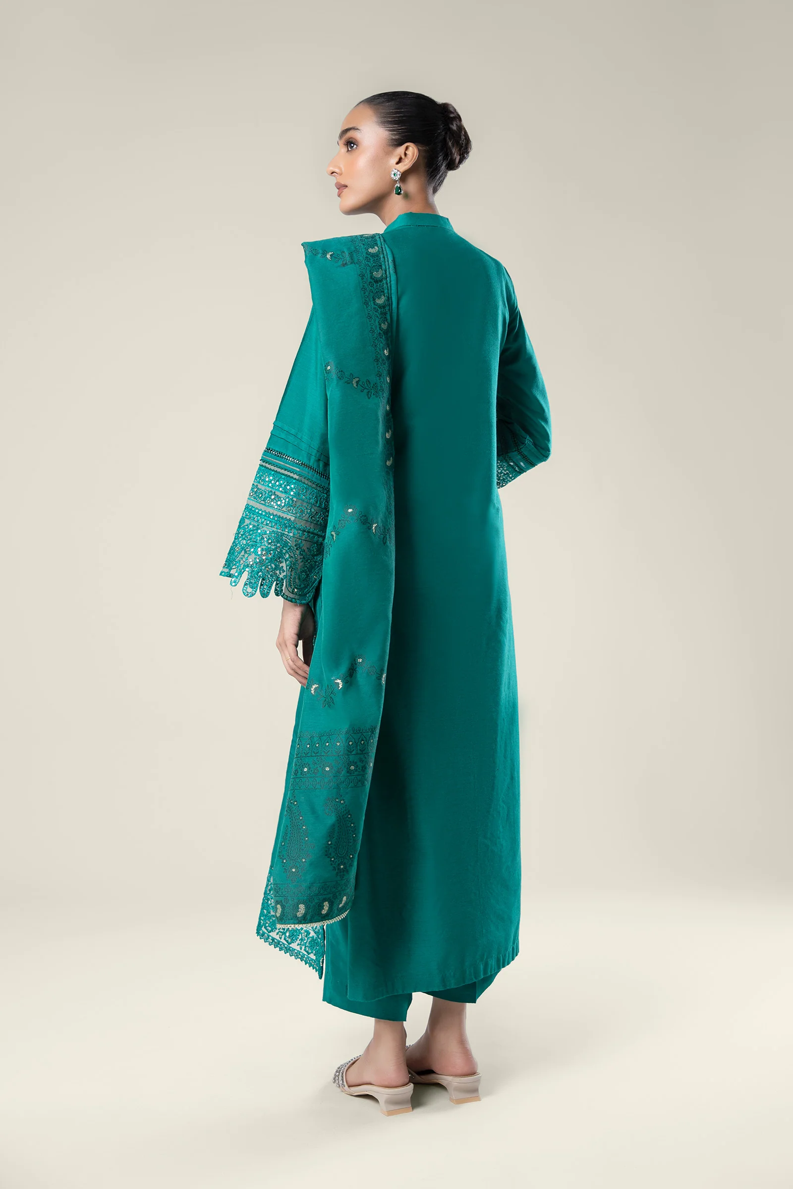 2 Pc Embroidered Khaddi Silk Suit - Image 7