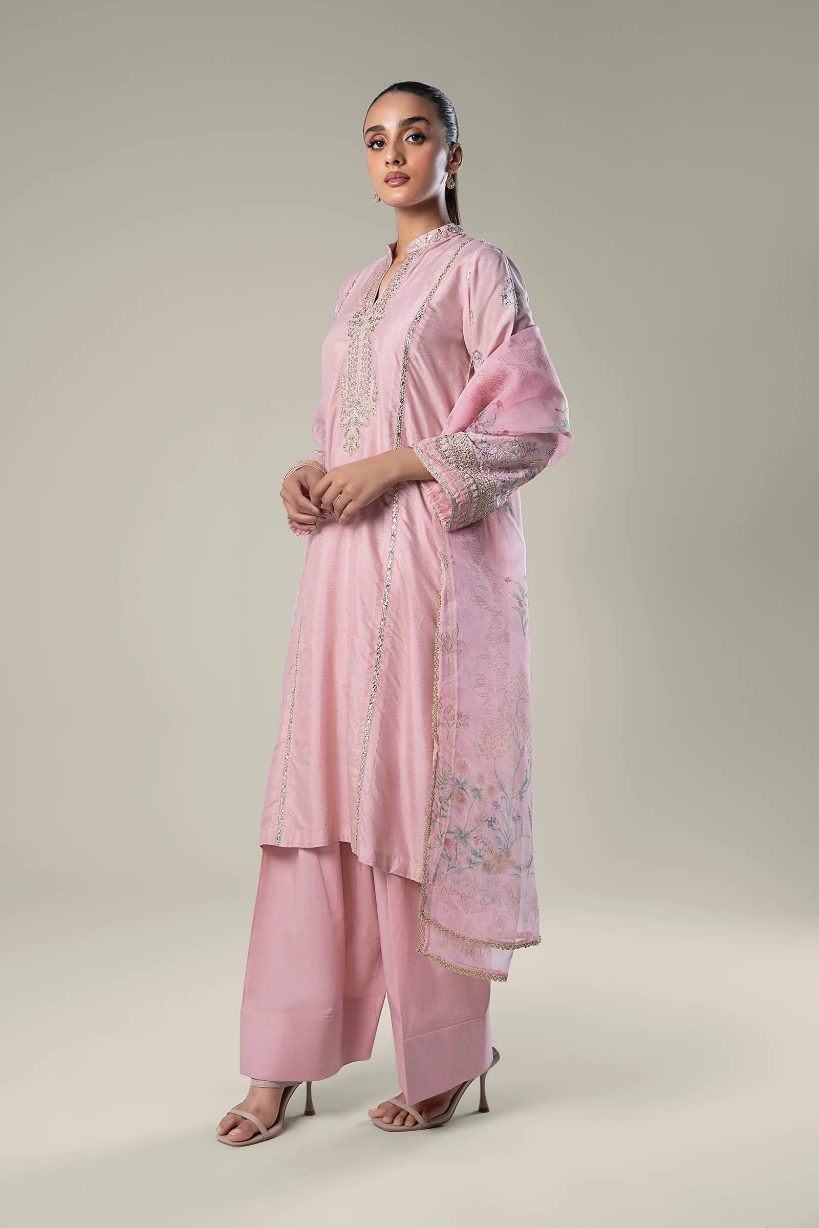 2 Pc Embroidered Khaddi Silk Suit - Image 4