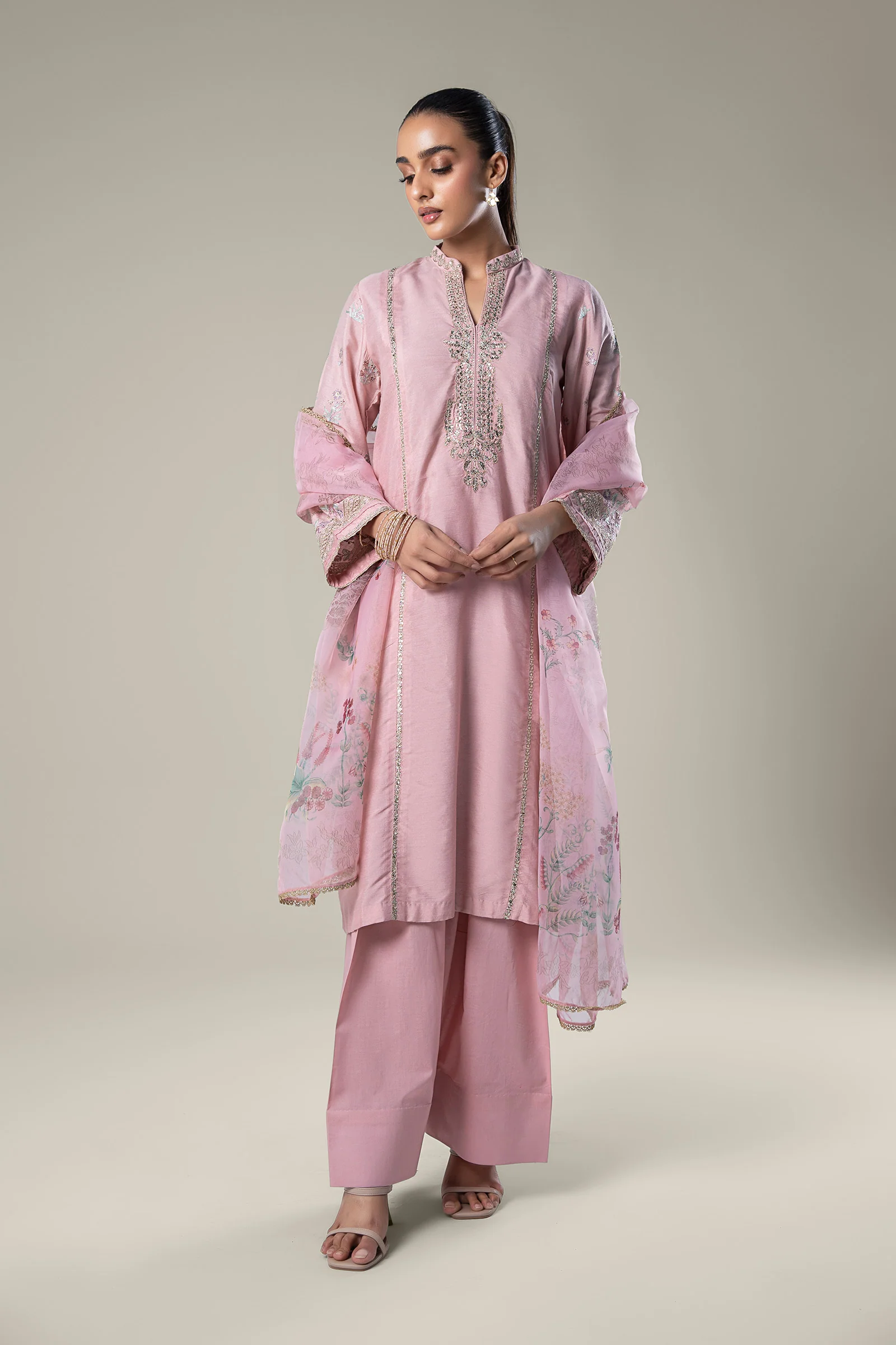 2 Pc Embroidered Khaddi Silk Suit - Image 5