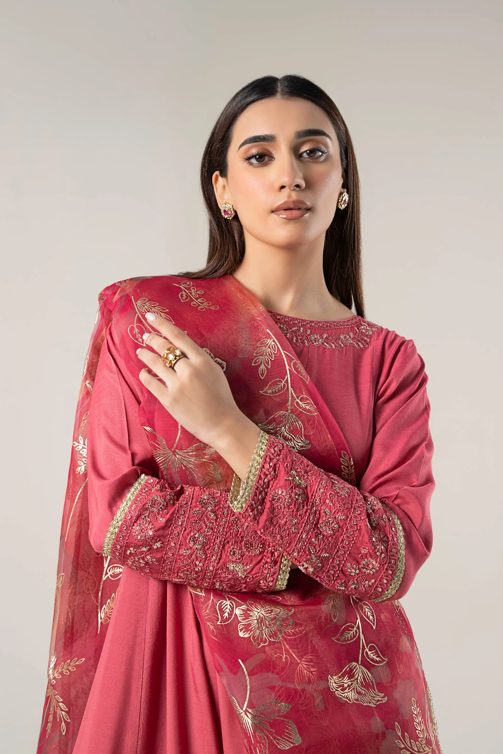 2 Pc Embroidered Raw Silk Suit - Image 2