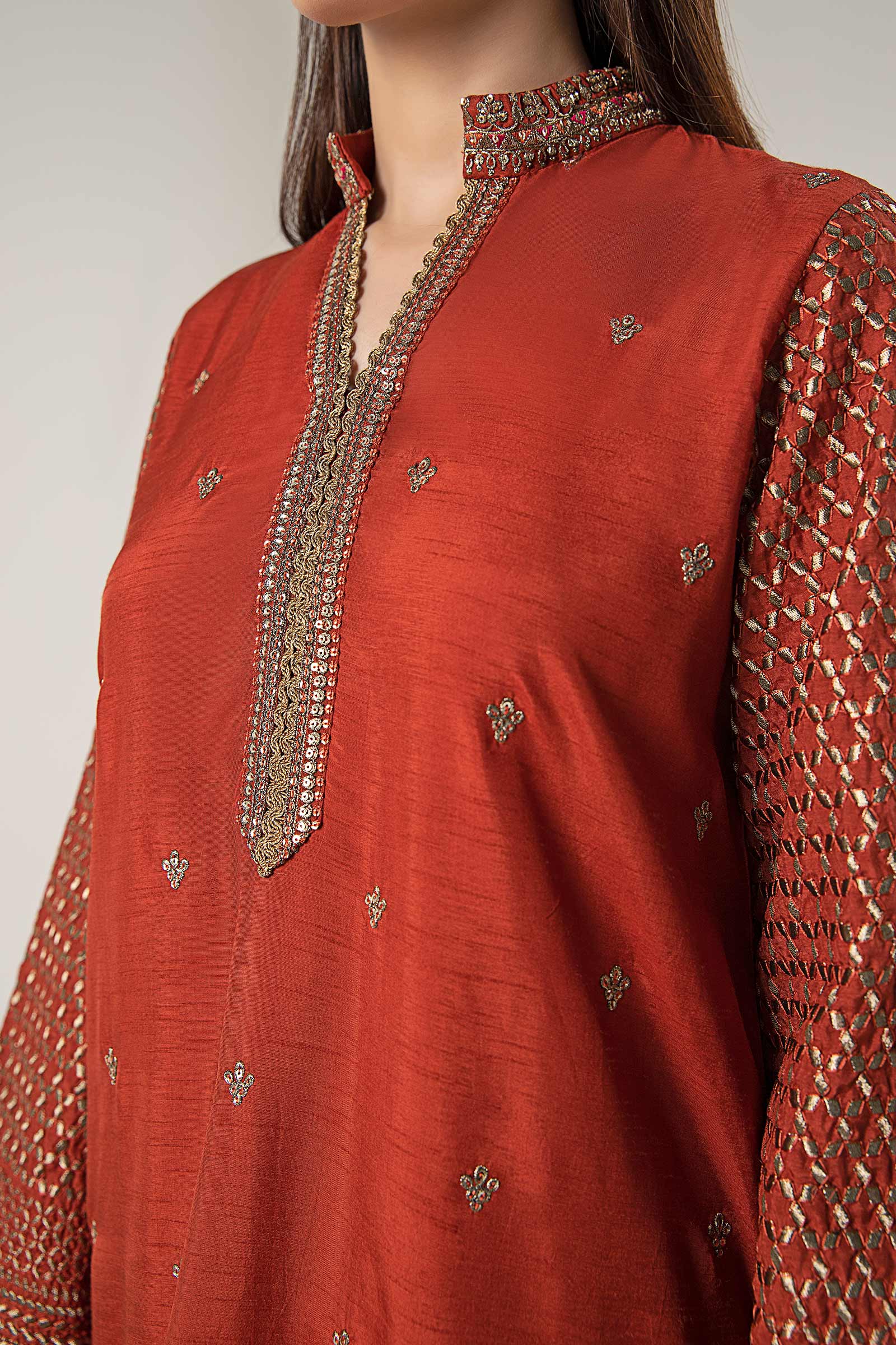 3 Pc Embroidered Raw Silk Suit - Image 3