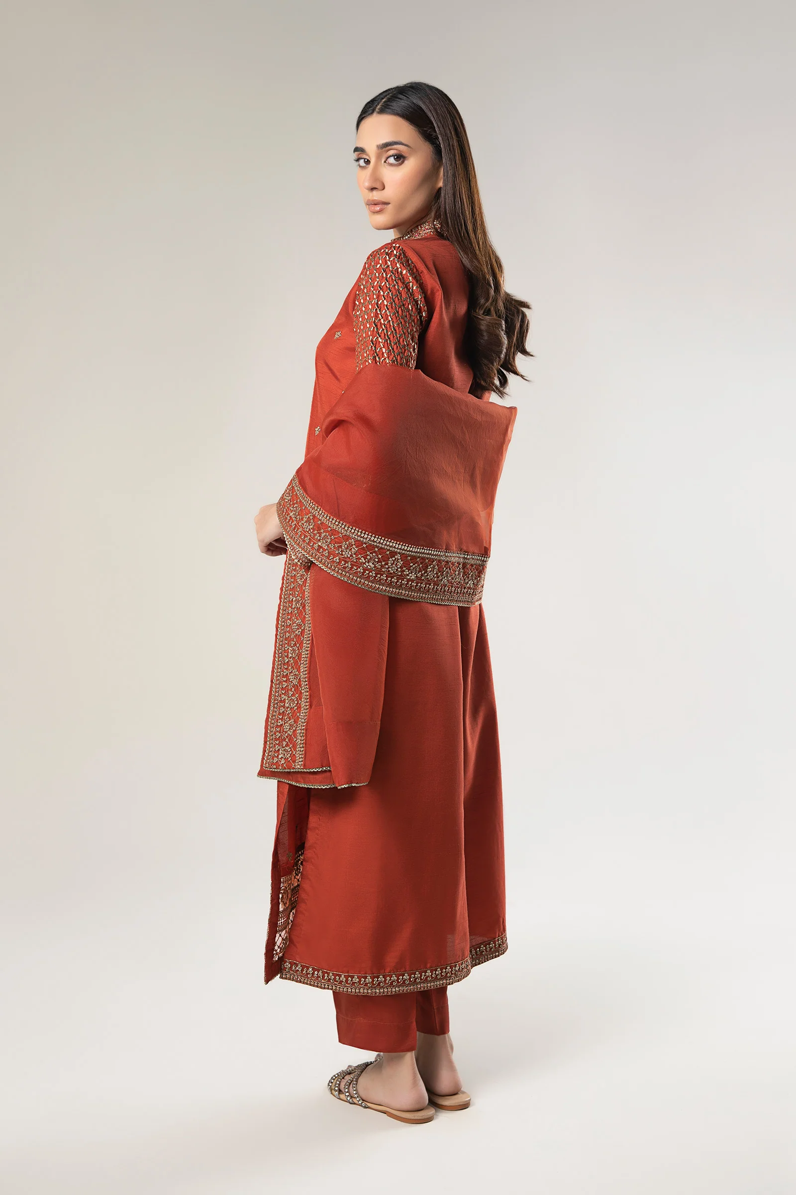 3 Pc Embroidered Raw Silk Suit - Image 6