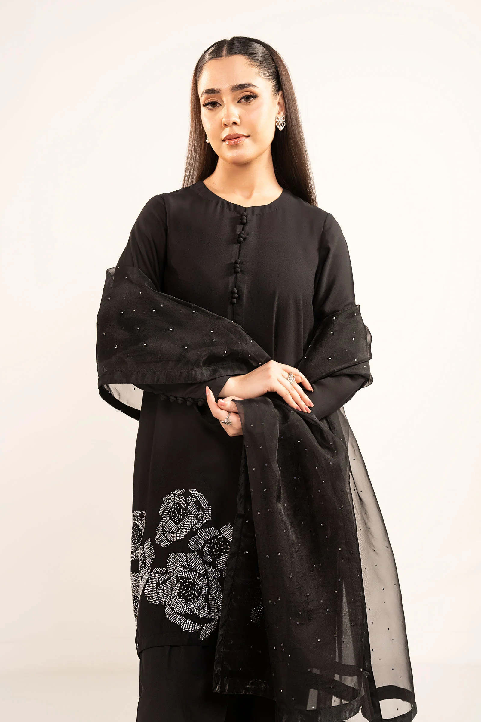 3 Pc Embellished Raw Silk Suit - Image 2