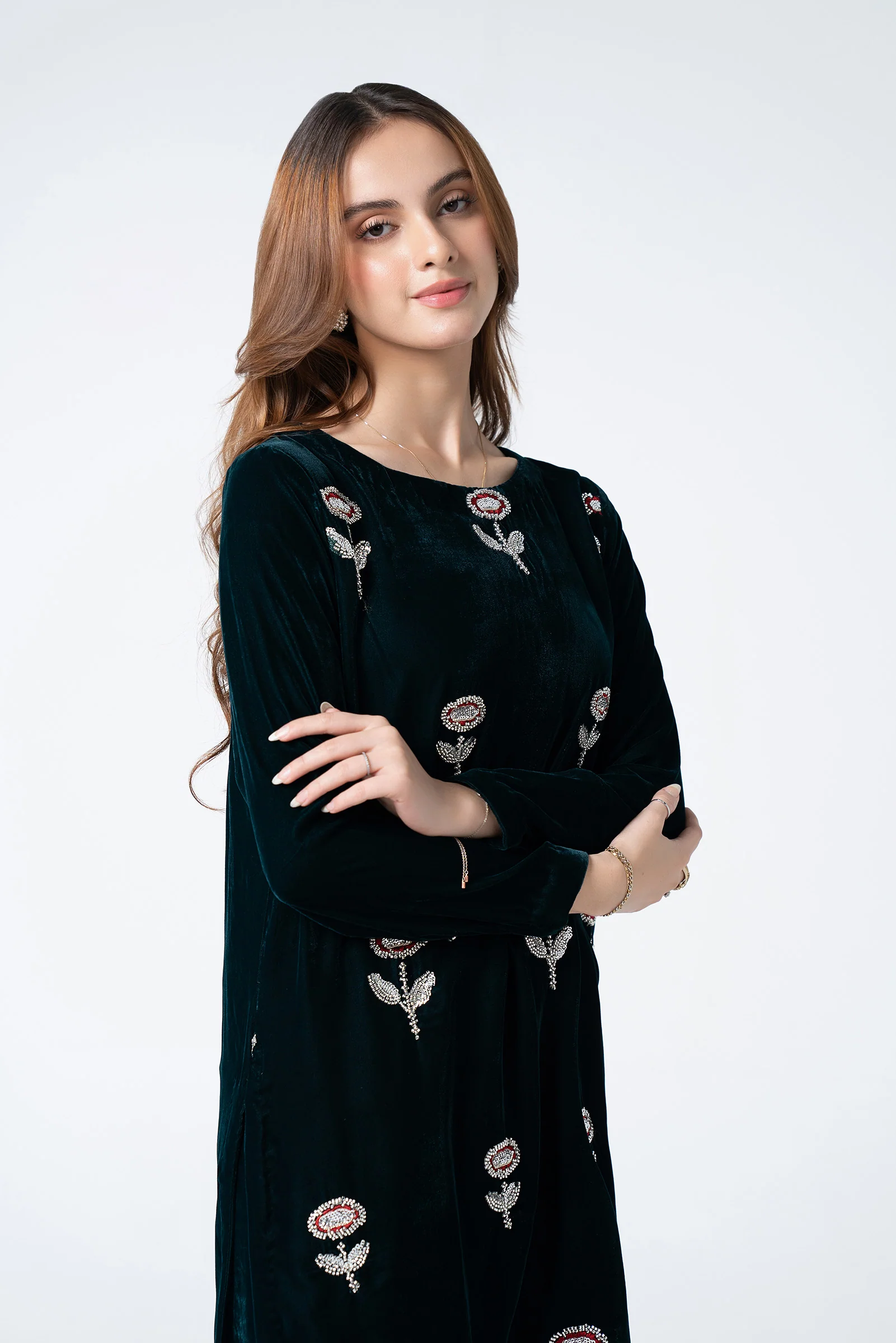 2 Pc Embellished Velvet Suit - Image 2