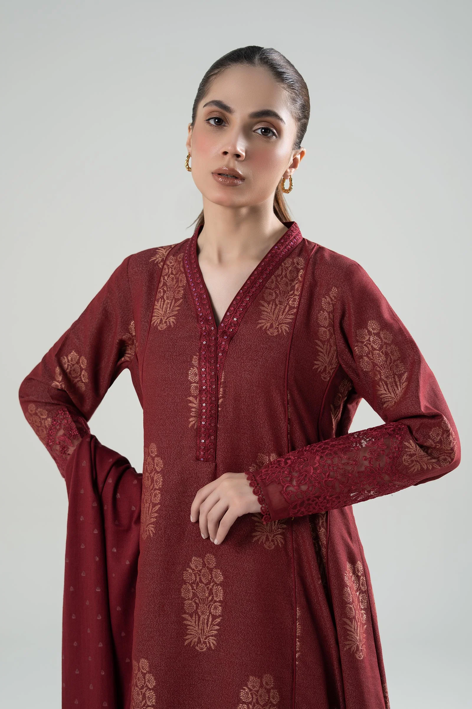 3 Pc Embroidered Jacquard Suit - Image 2