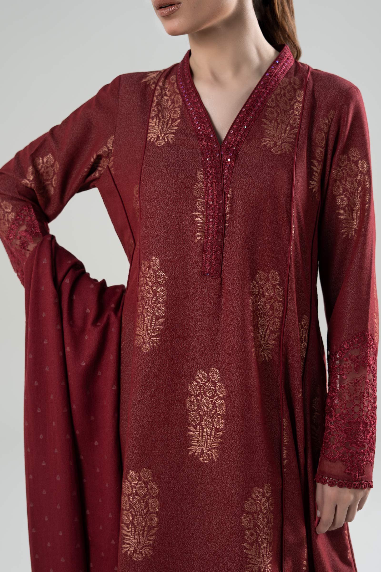 3 Pc Embroidered Jacquard Suit - Image 3