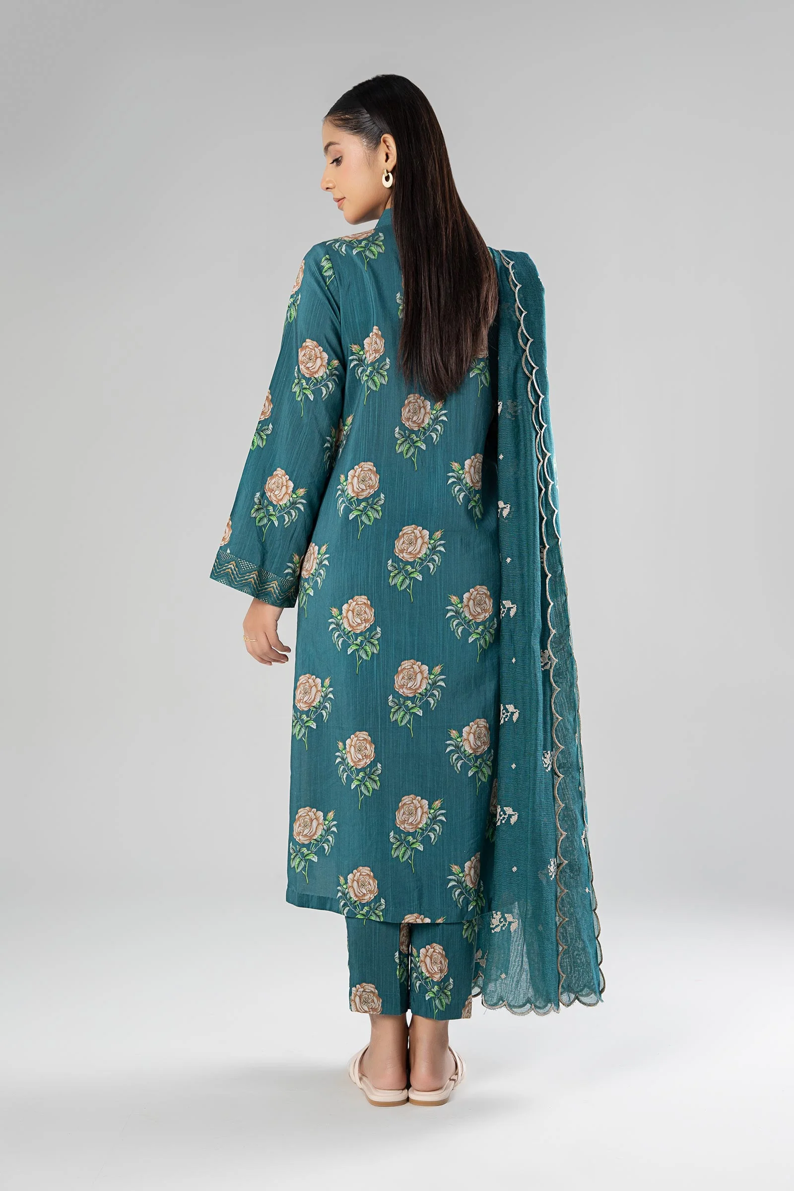 3 Pc Embroidered Slub Suit - Image 6