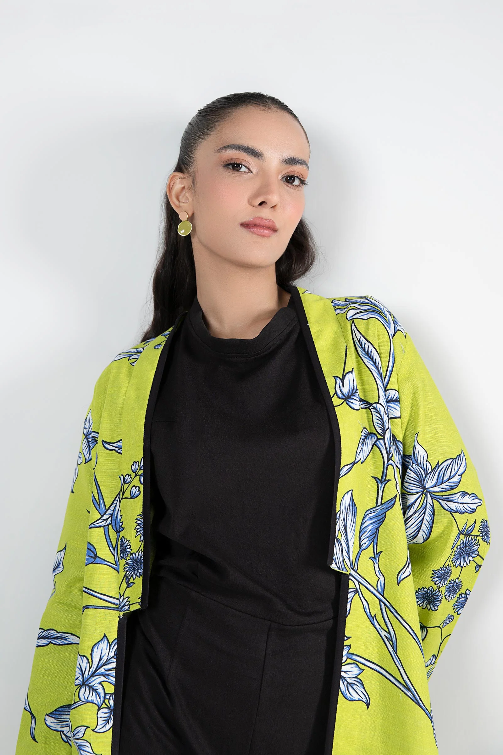 Printed Khaddar Kimono Jacket - Image 2
