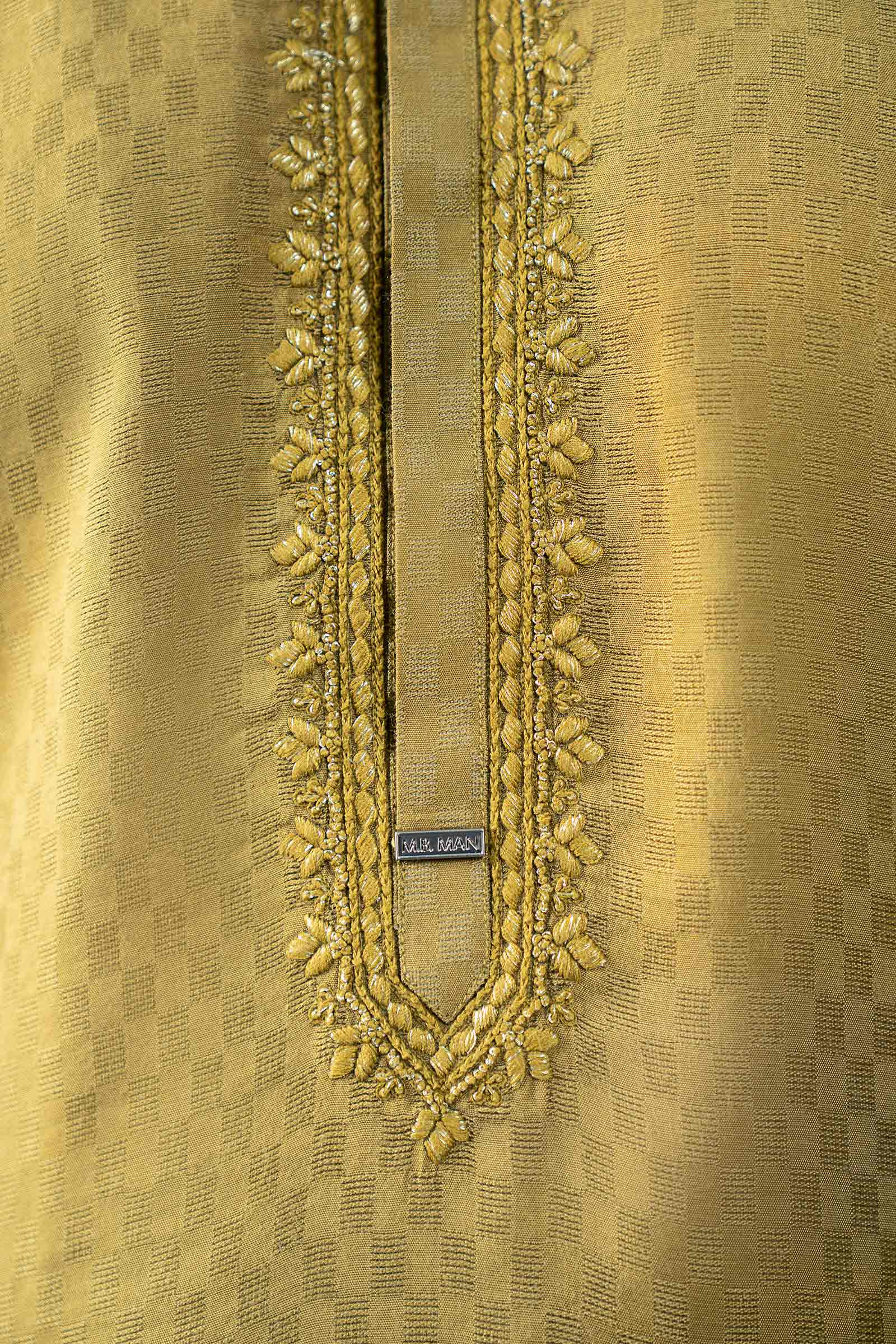 Hand-Embroidered Cotton Jacquard Kurta - Image 3