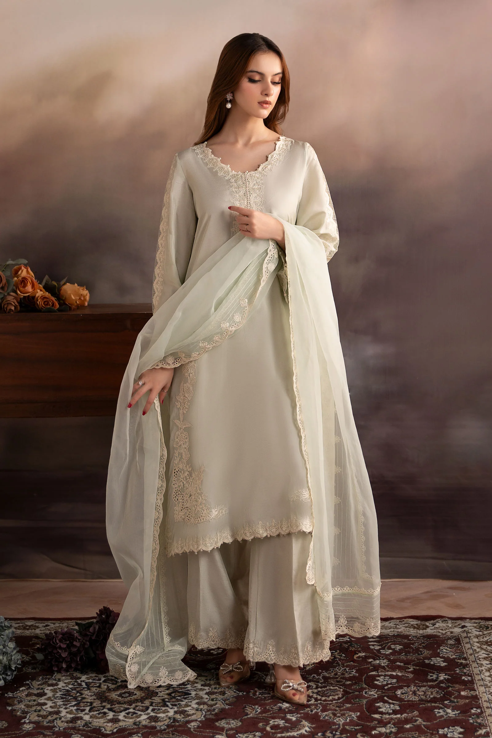 3 Piece Embroidered Tassel Silk Suit - Image 3