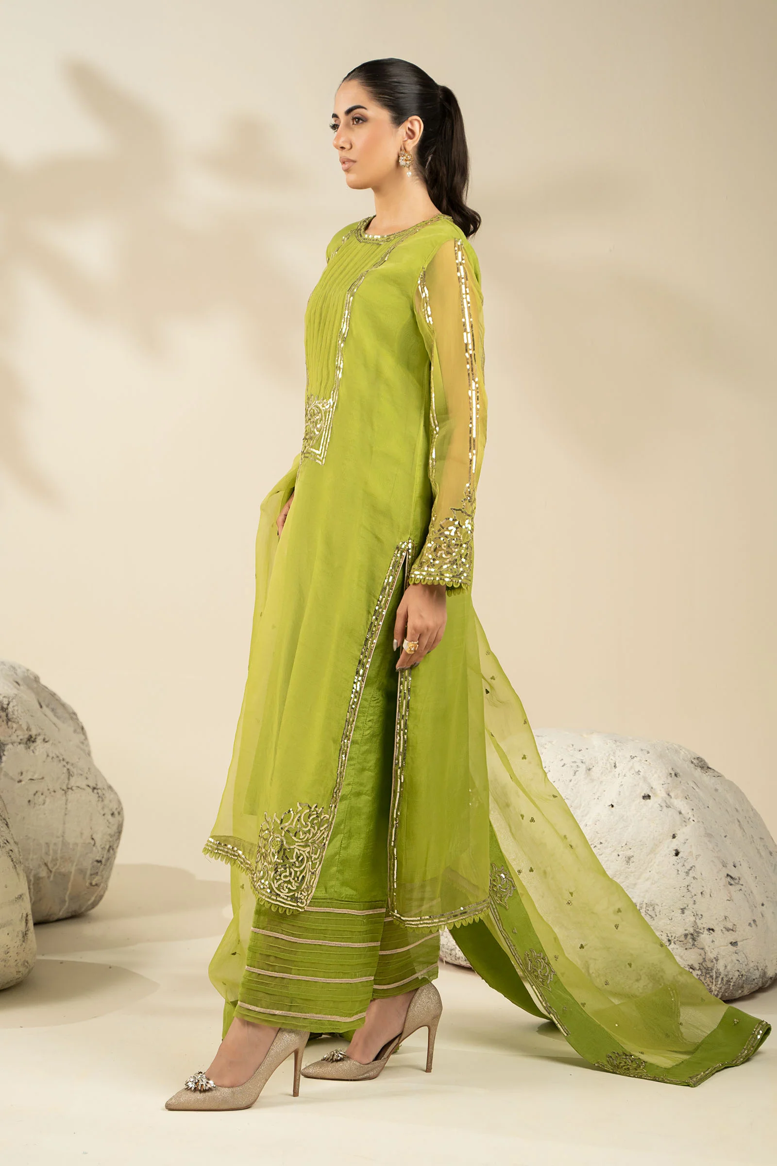 3 Piece Embroidered Organza Suit - Image 4
