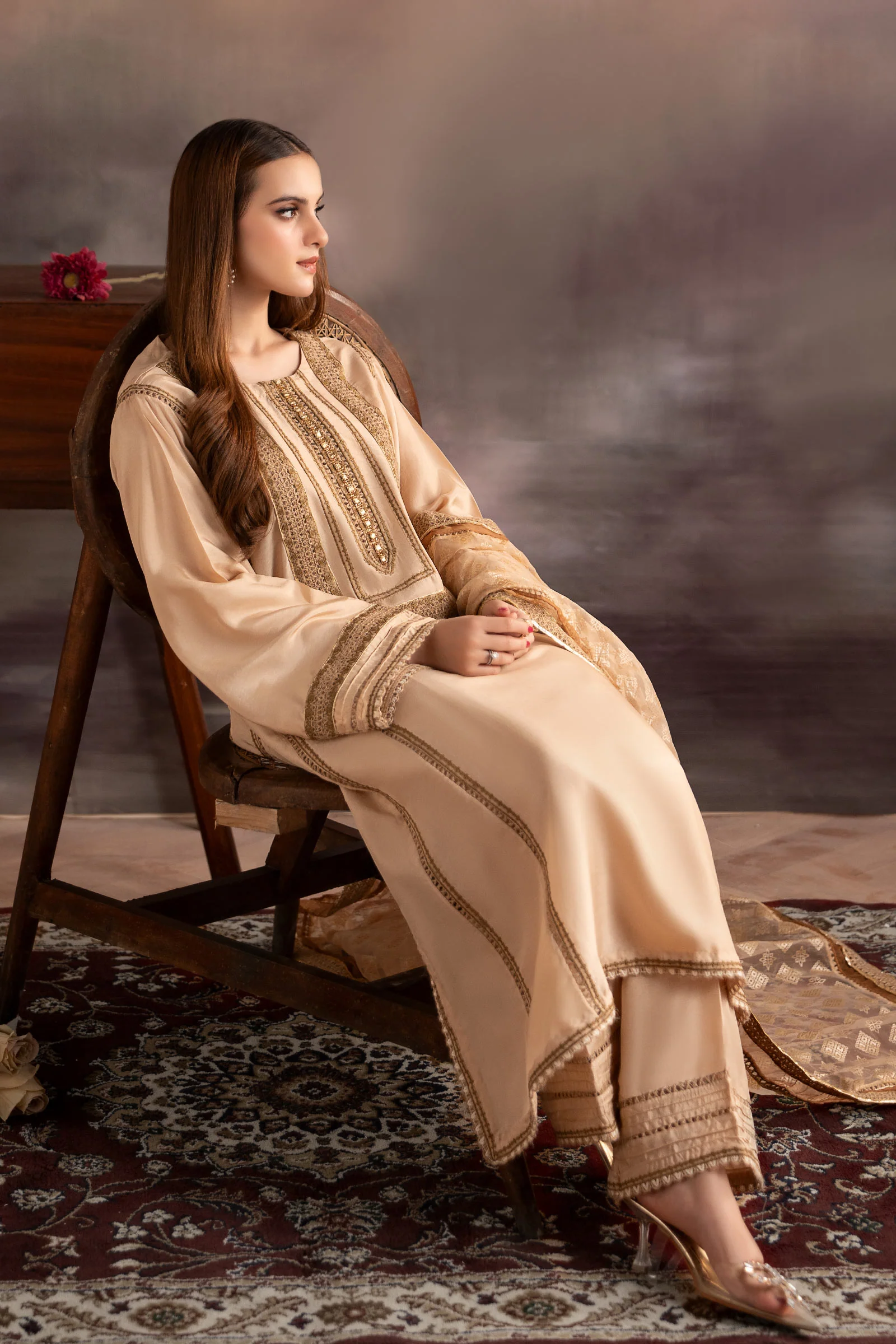 3 Piece Embroidered Tissue Silk Suit - Image 2