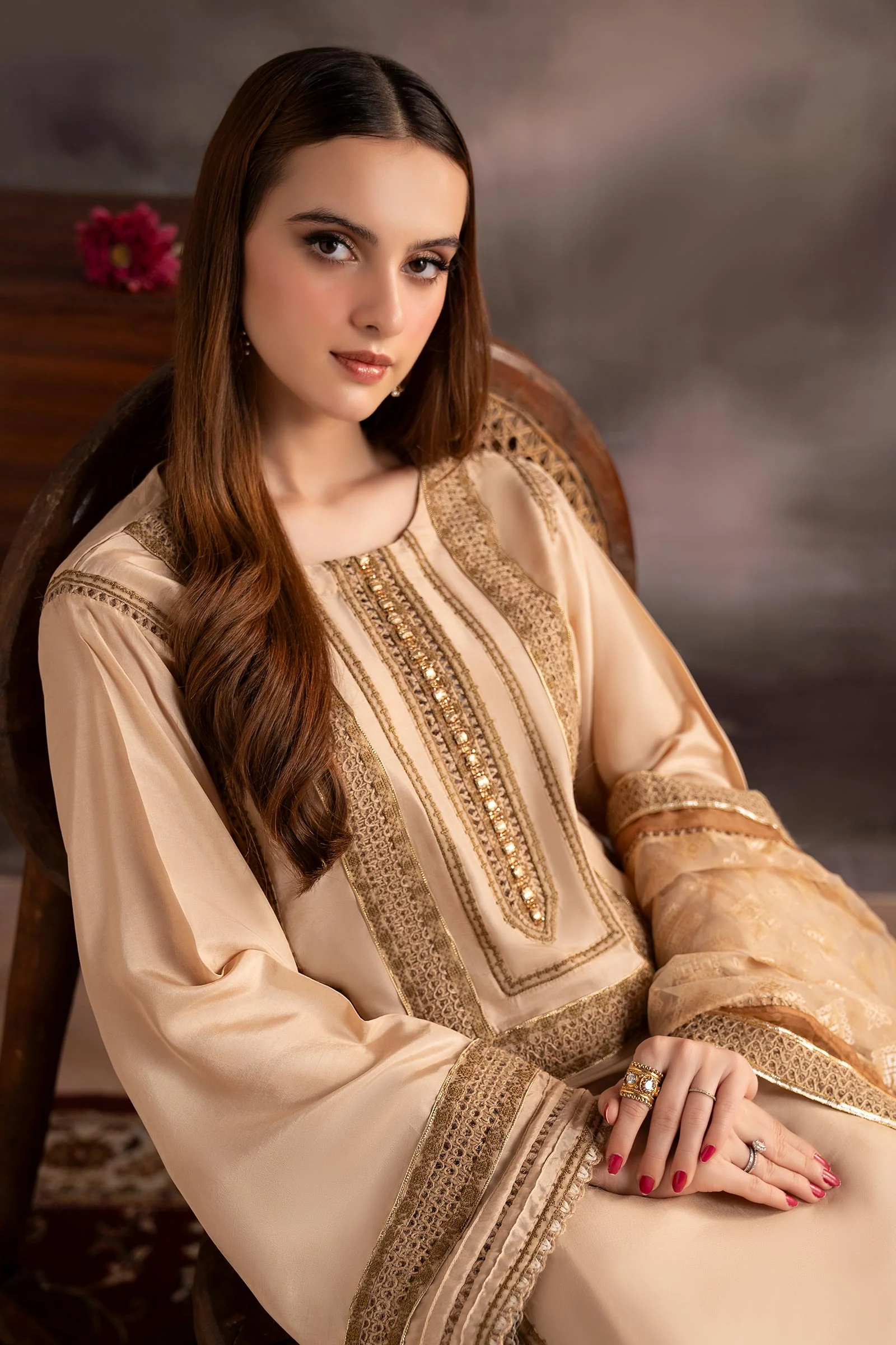 3 Piece Embroidered Tissue Silk Suit - Image 3