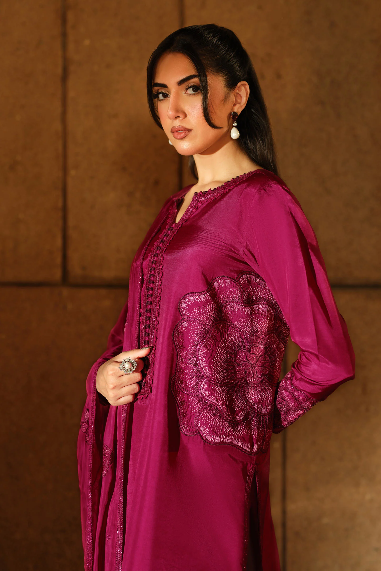 3 Piece Embroidered Tissue Silk Suit - Image 3