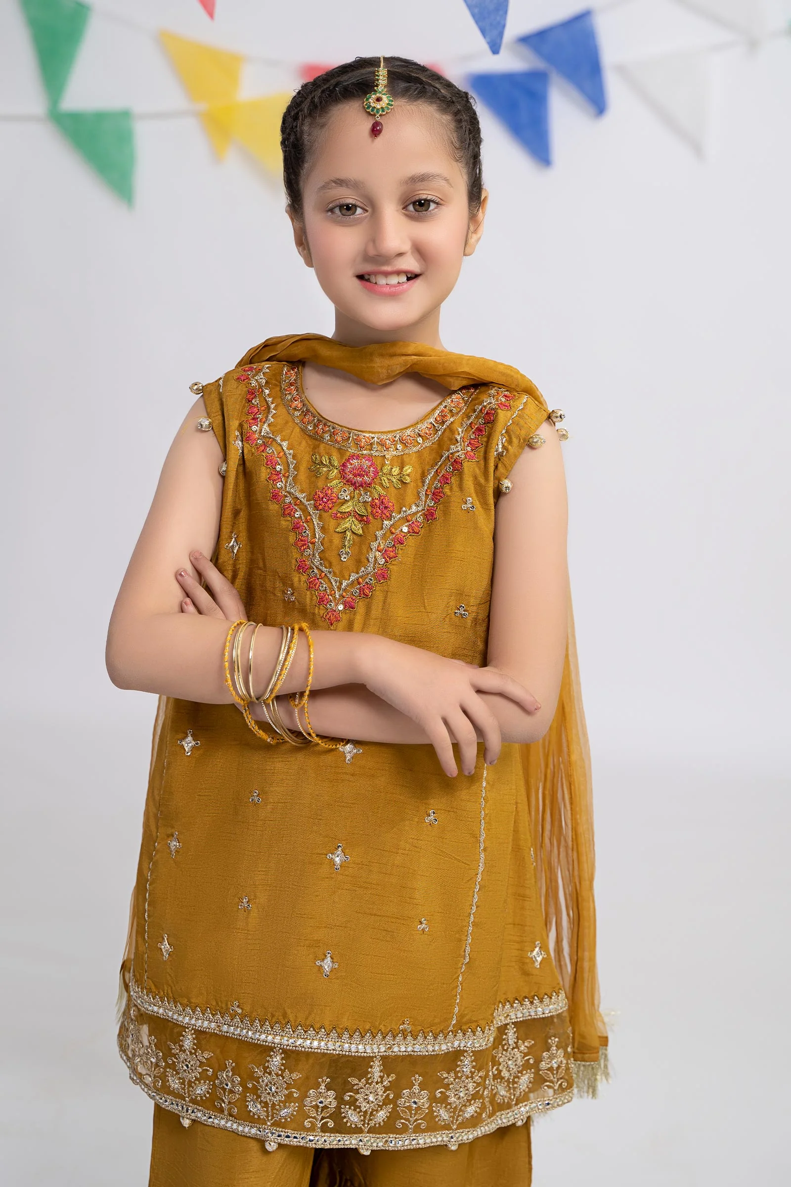 3 Piece Embroidered Raw Silk Suit - Image 3