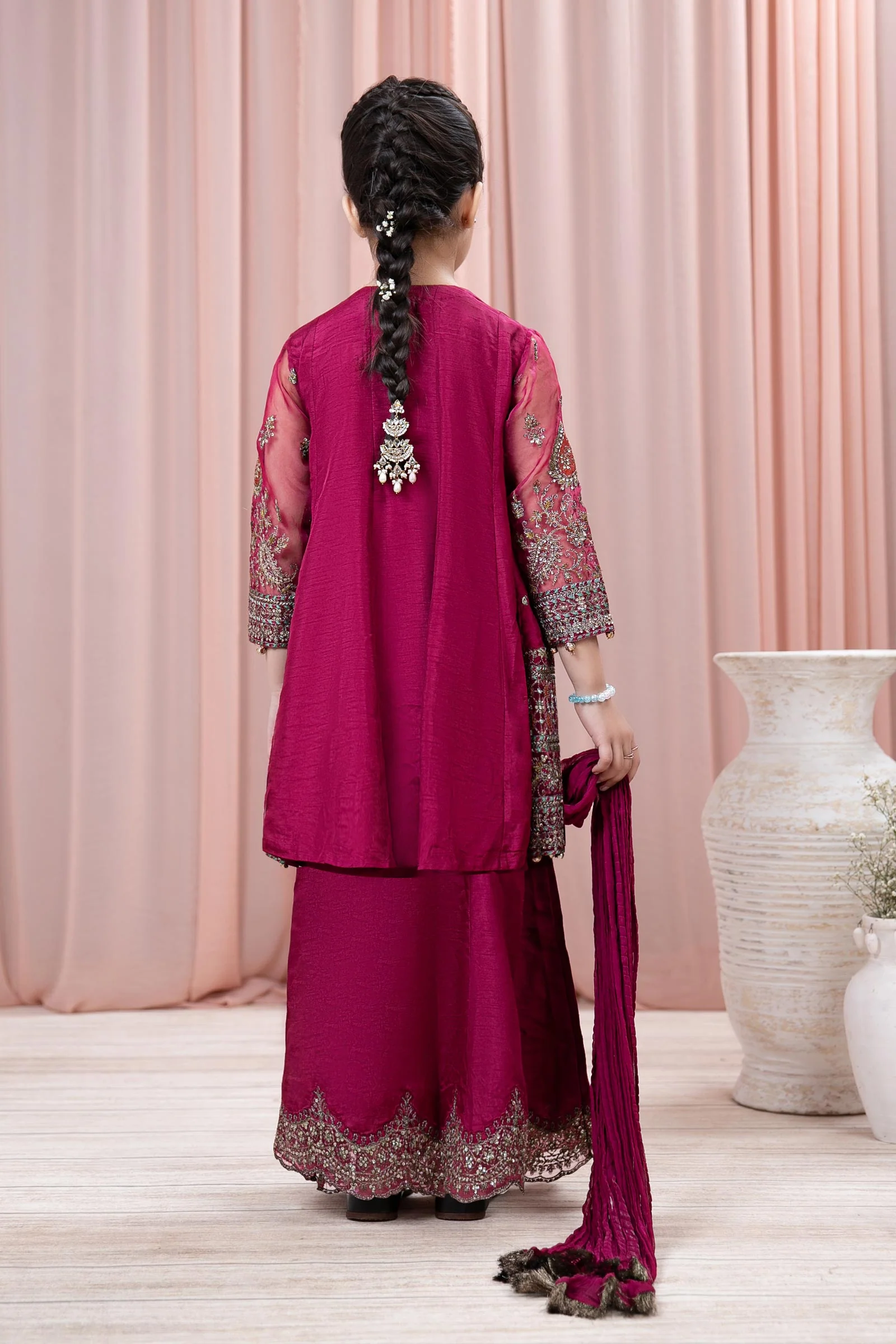 3 Piece Embroidered Raw Silk Suit - Image 8