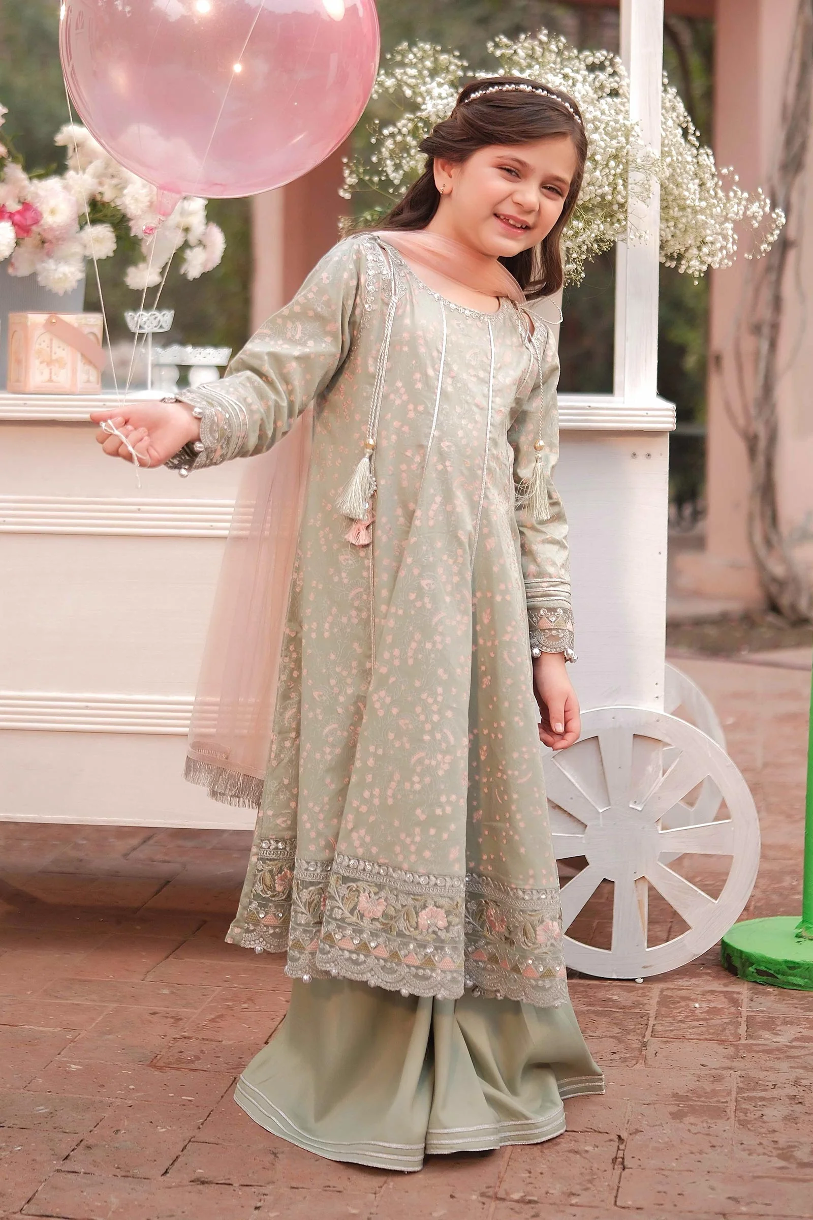 3 Piece Embroidered Cotton Satin Suit - Image 3