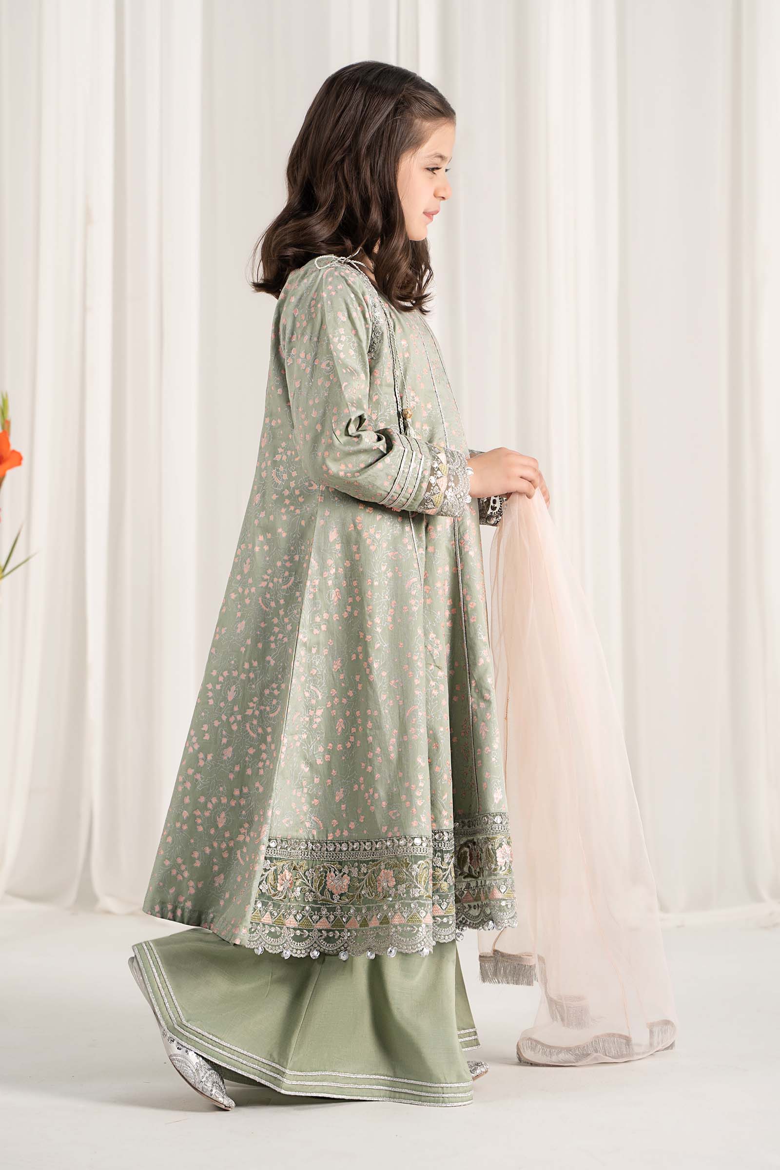3 Piece Embroidered Cotton Satin Suit - Image 9