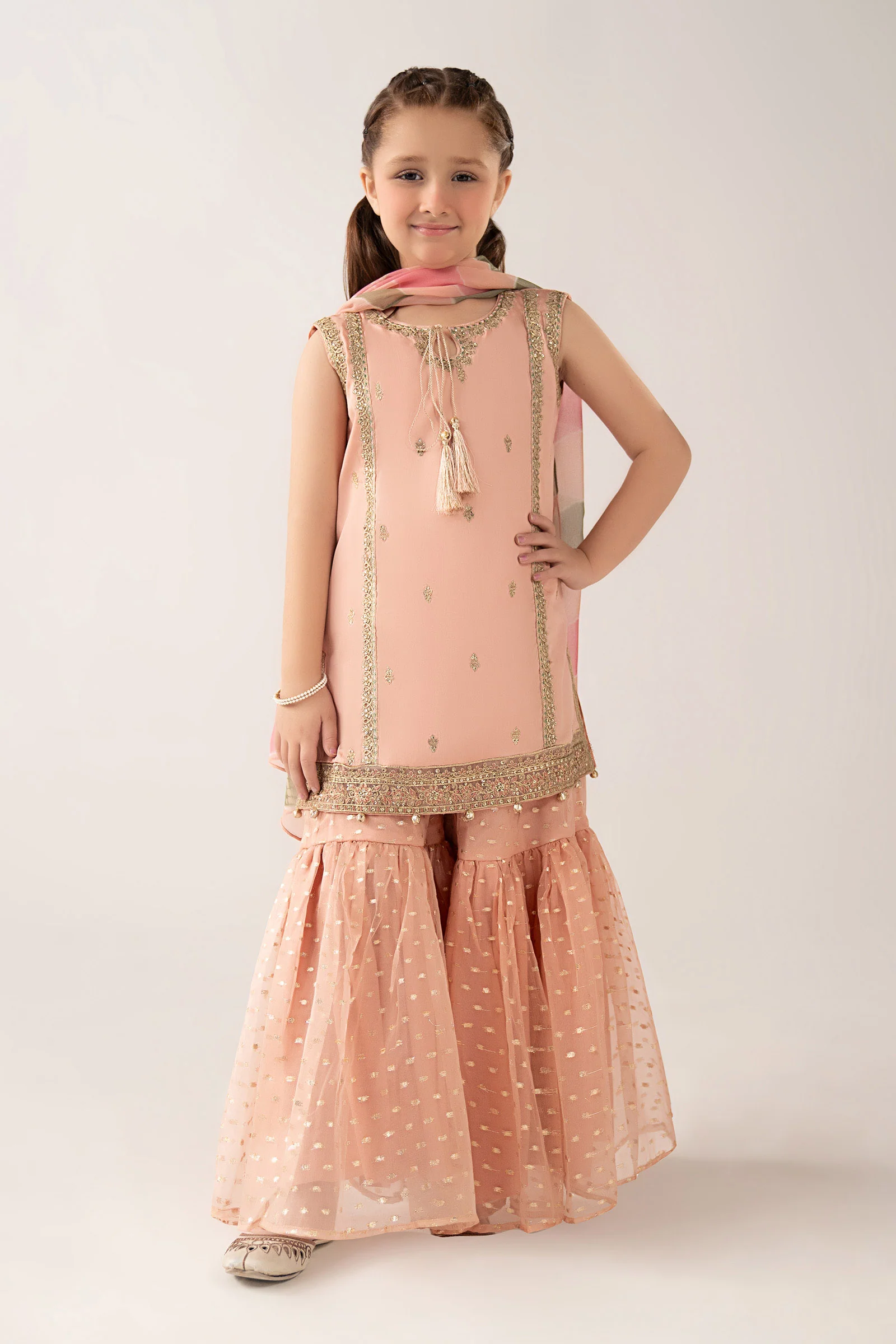 3 Piece Embroidered Cotton Satin Suit