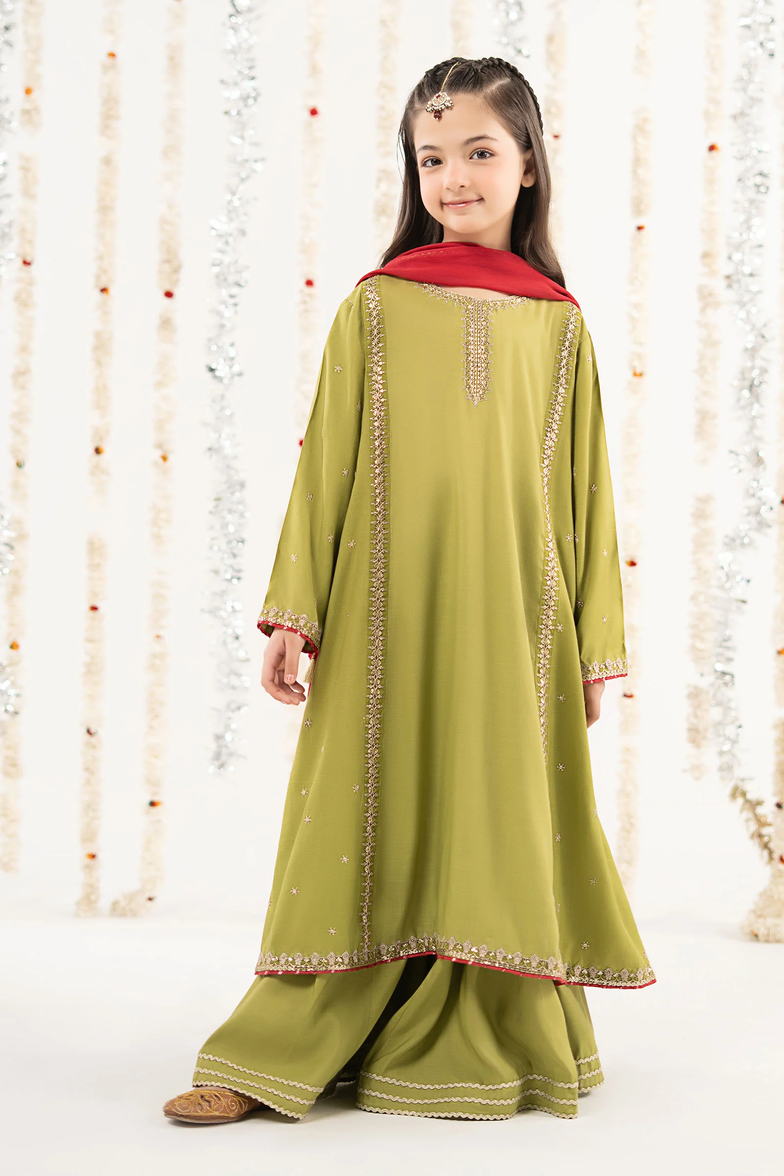 3 Piece Embroidered Raw Silk Suit - Image 2