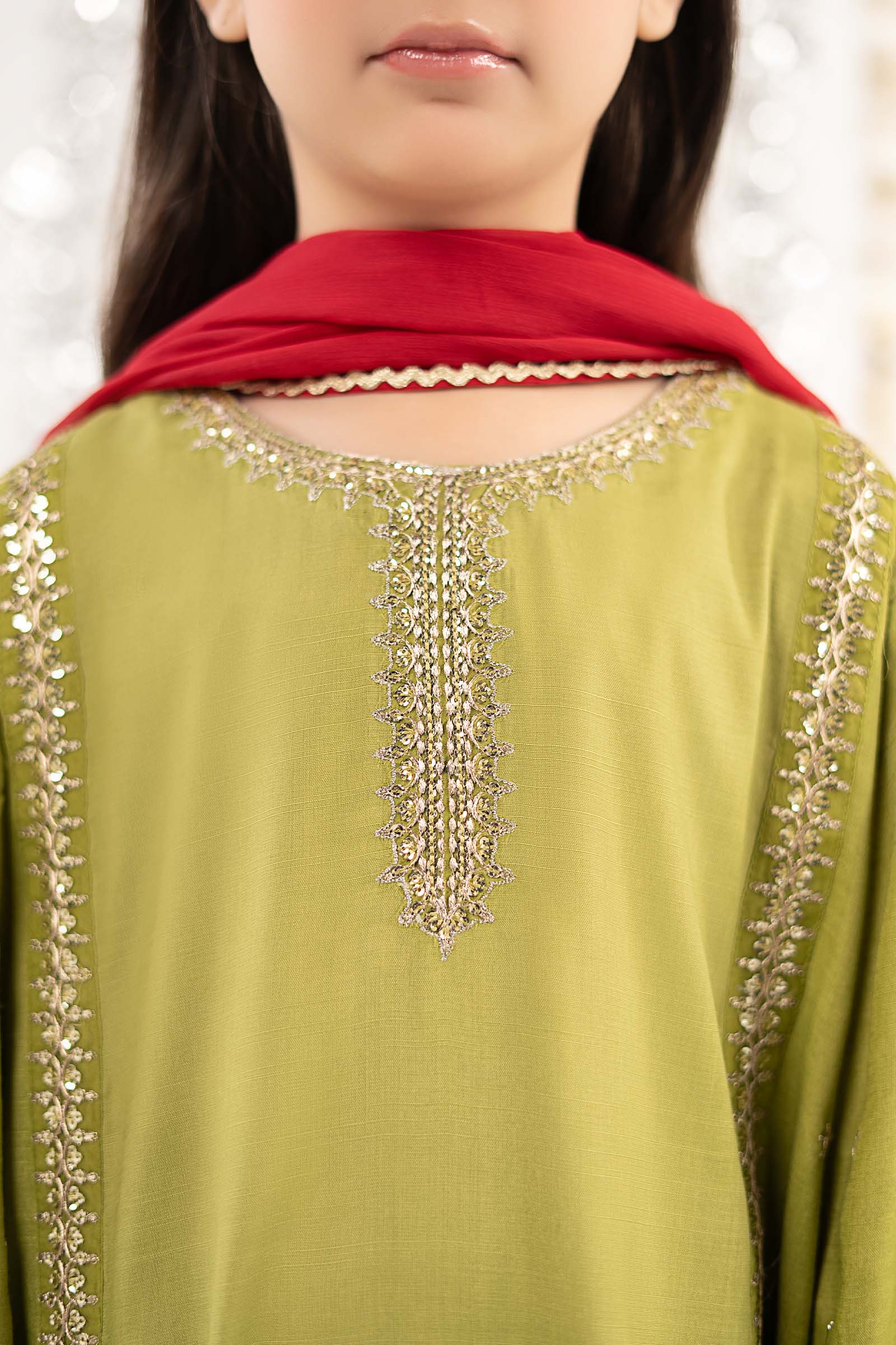 3 Piece Embroidered Raw Silk Suit - Image 3
