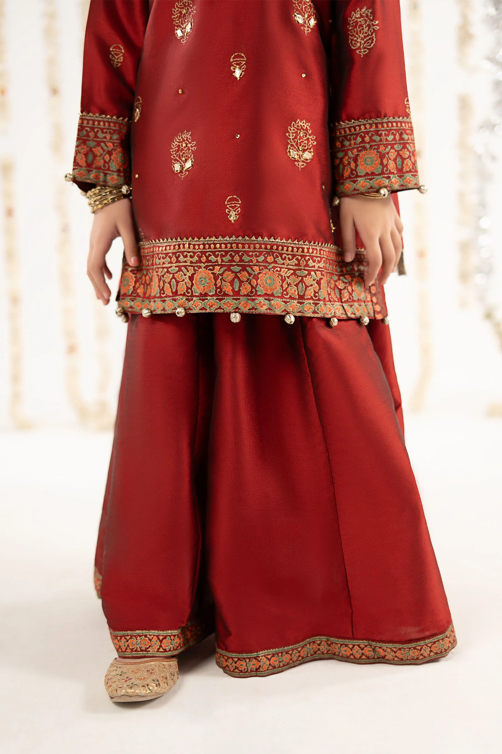 3 Piece Printed Two Tone Silk Suit - Image 7