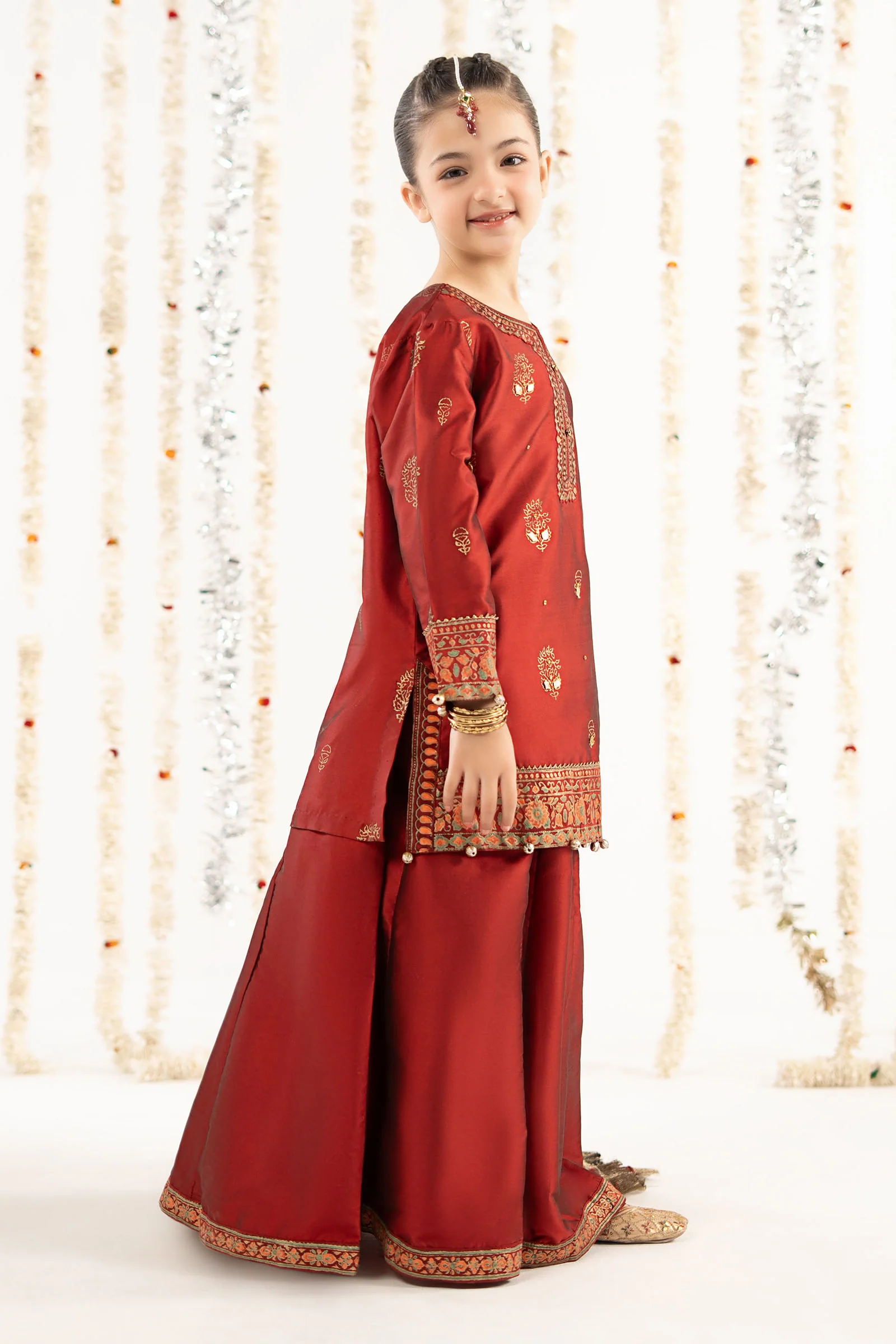 3 Piece Printed Two Tone Silk Suit - Image 8