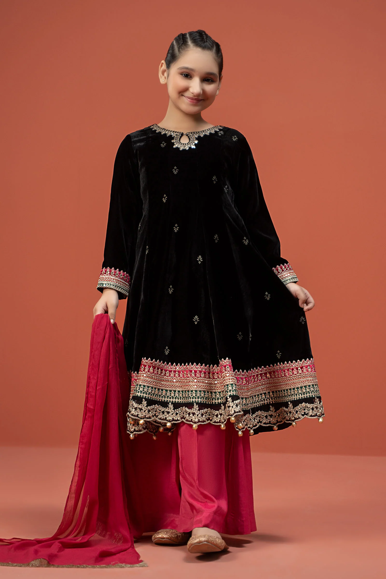 3 Piece Embroidered Velvet Suit