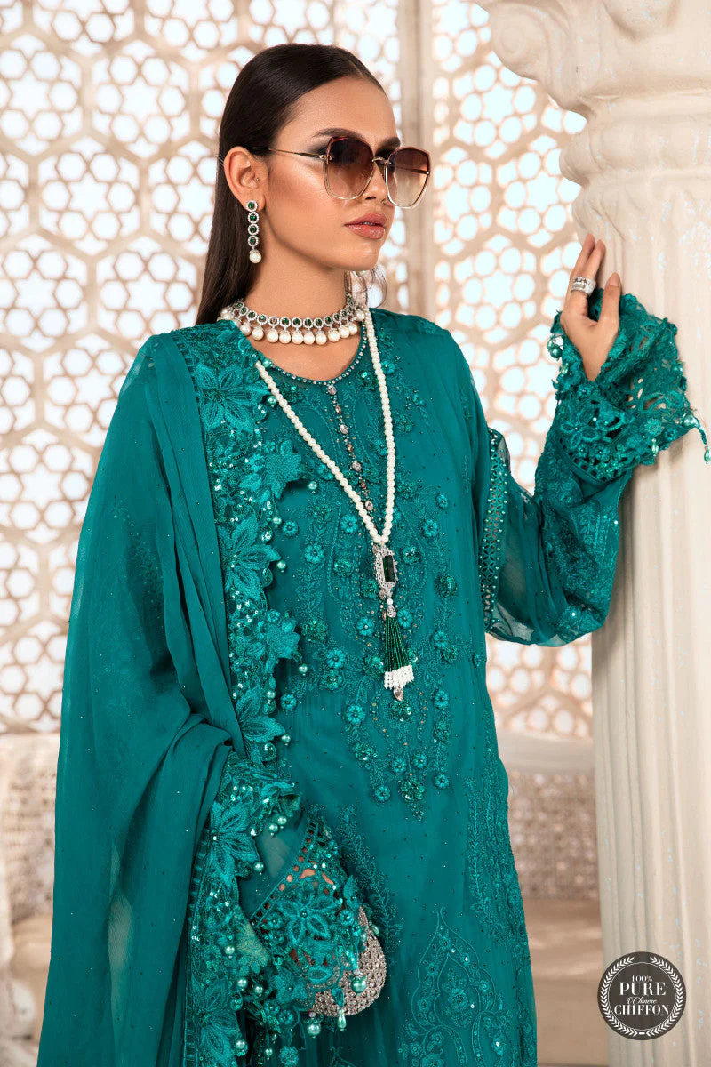 Unstitched Chiffon - MPC-22-203-Deep and Sea Green - Image 2