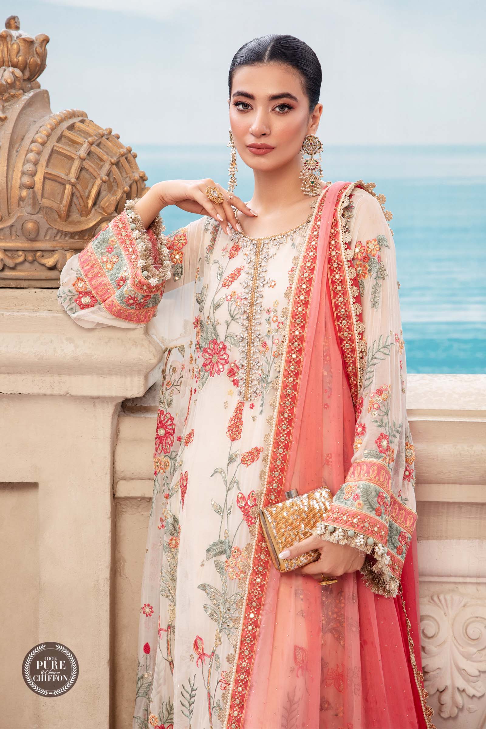 Unstitched Chiffon | MPC-23-106 Cloud White Floral - Image 2