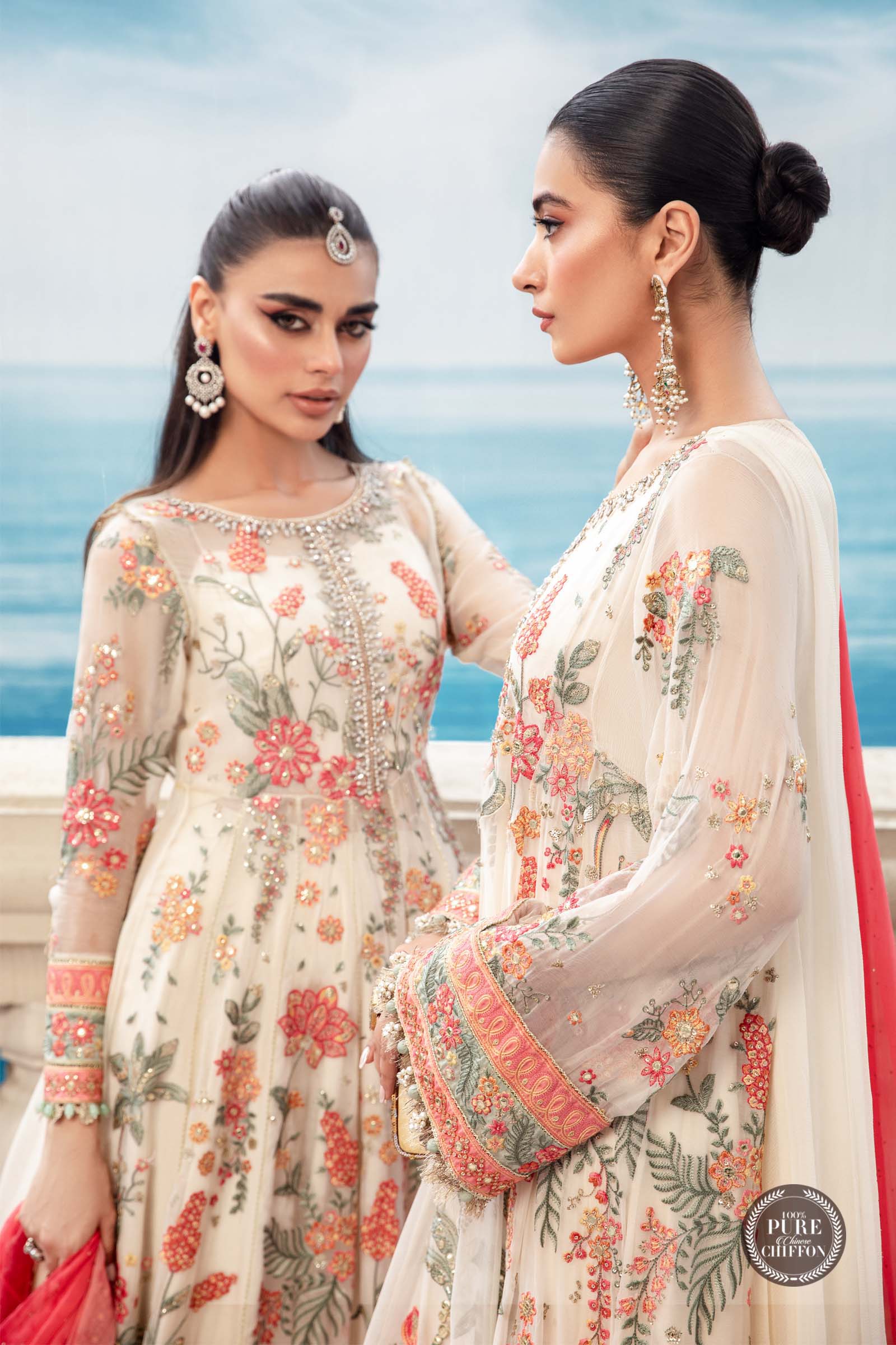 Unstitched Chiffon | MPC-23-106 Cloud White Floral - Image 4