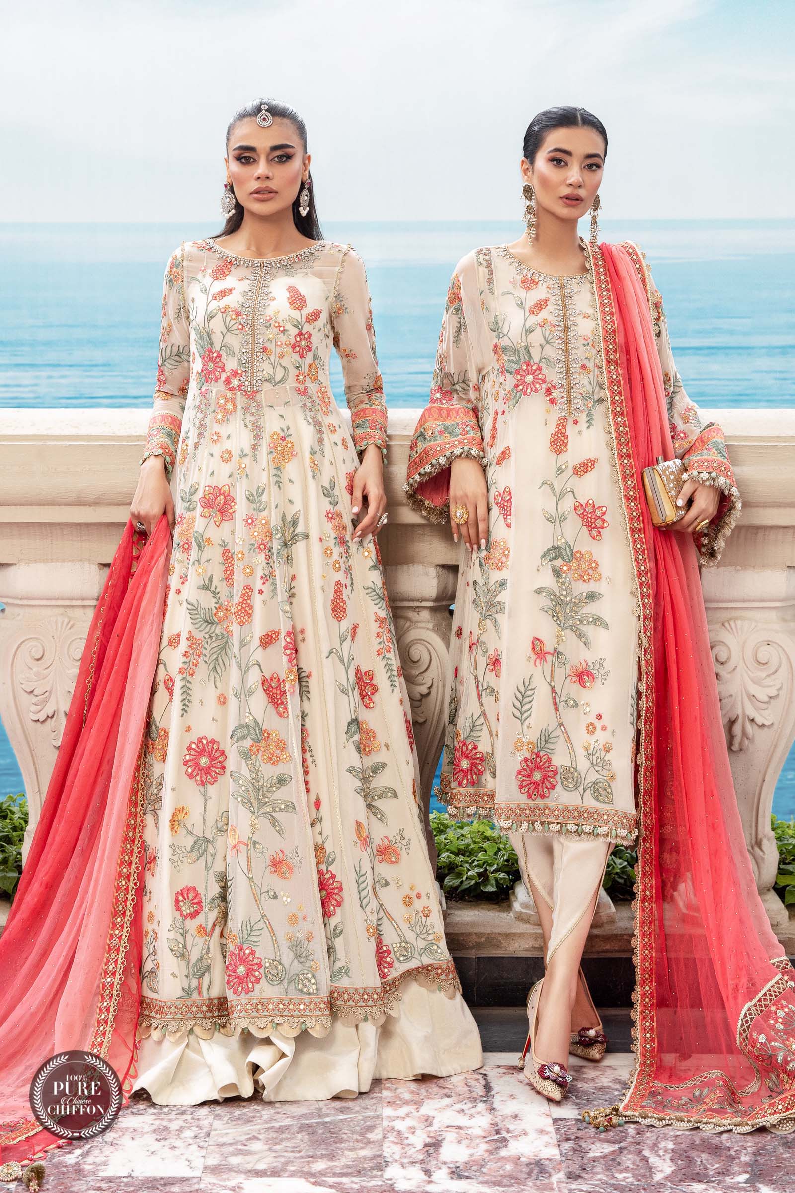 Unstitched Chiffon | MPC-23-106 Cloud White Floral - Image 6