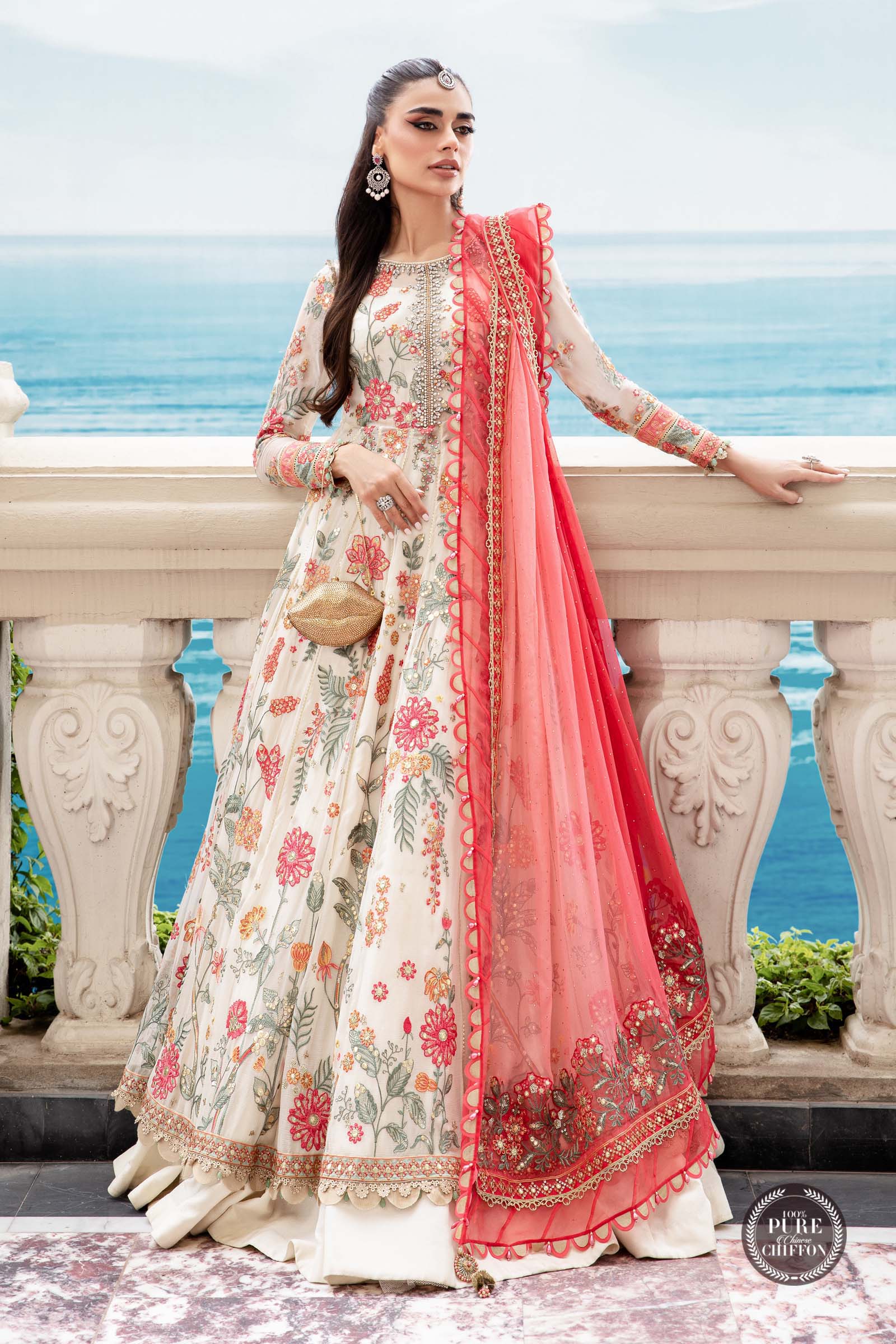 Unstitched Chiffon | MPC-23-106 Cloud White Floral - Image 8