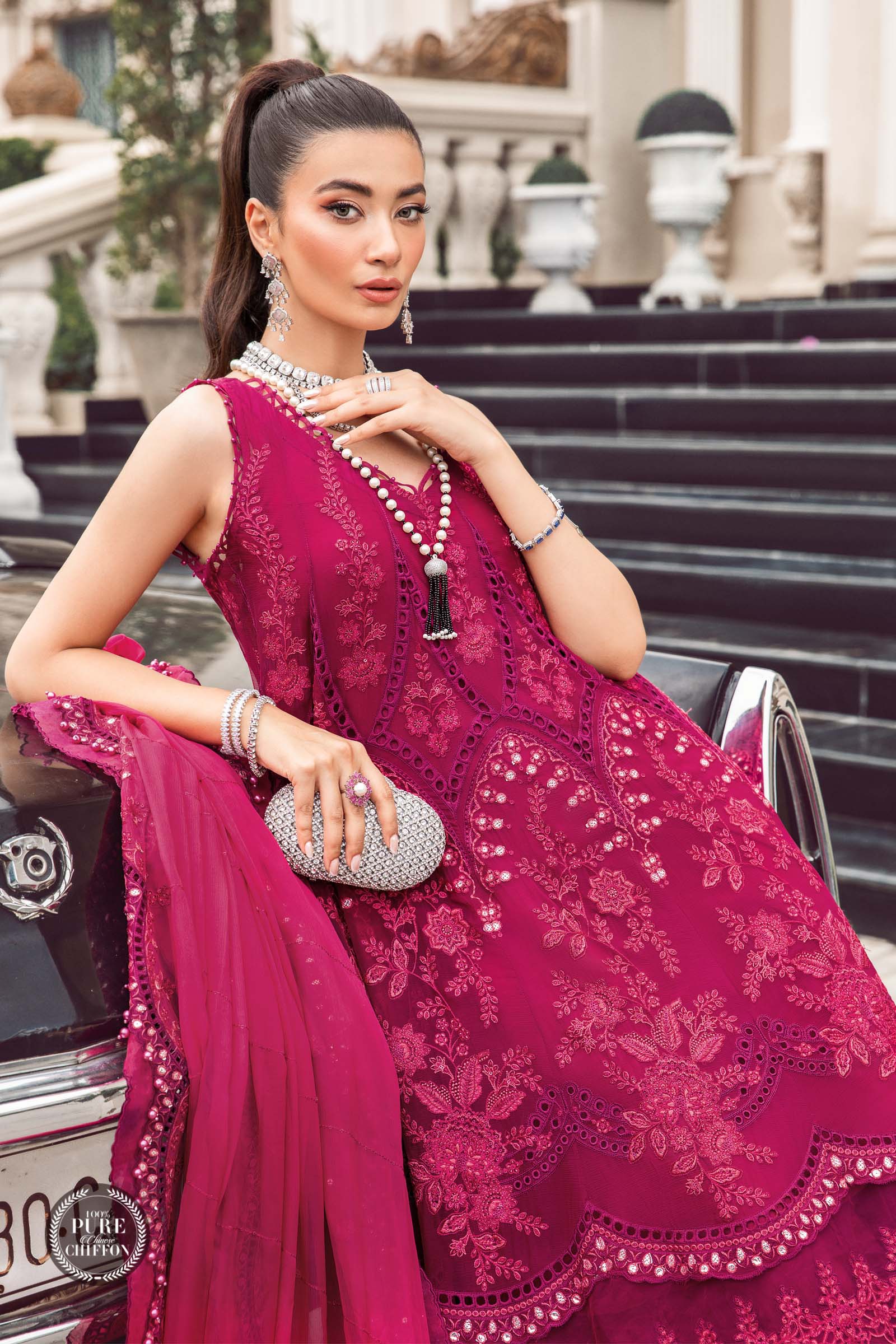 Unstitched Chiffon | MPC-23-107 Magenta Pink - Image 3