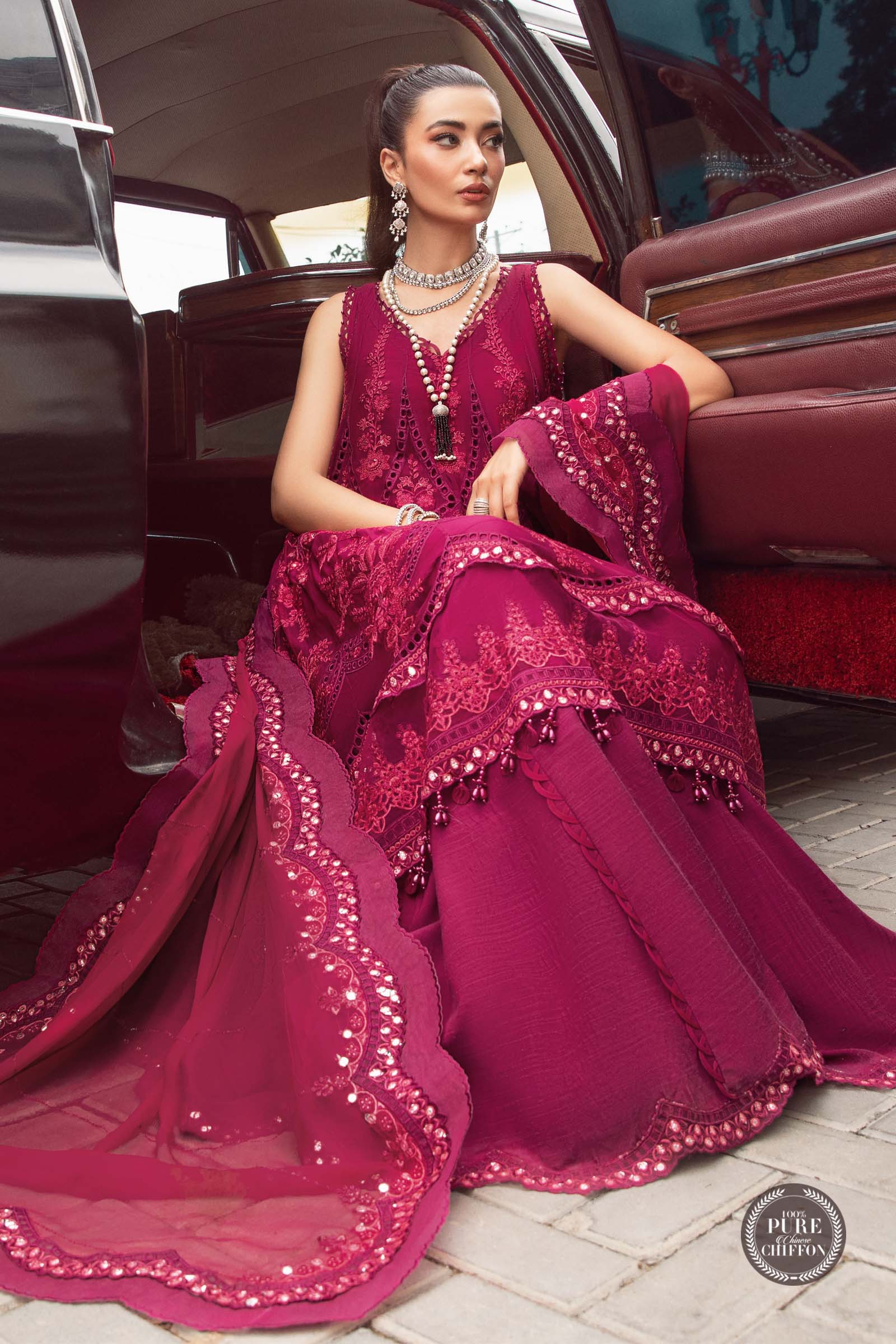 Unstitched Chiffon | MPC-23-107 Magenta Pink - Image 4