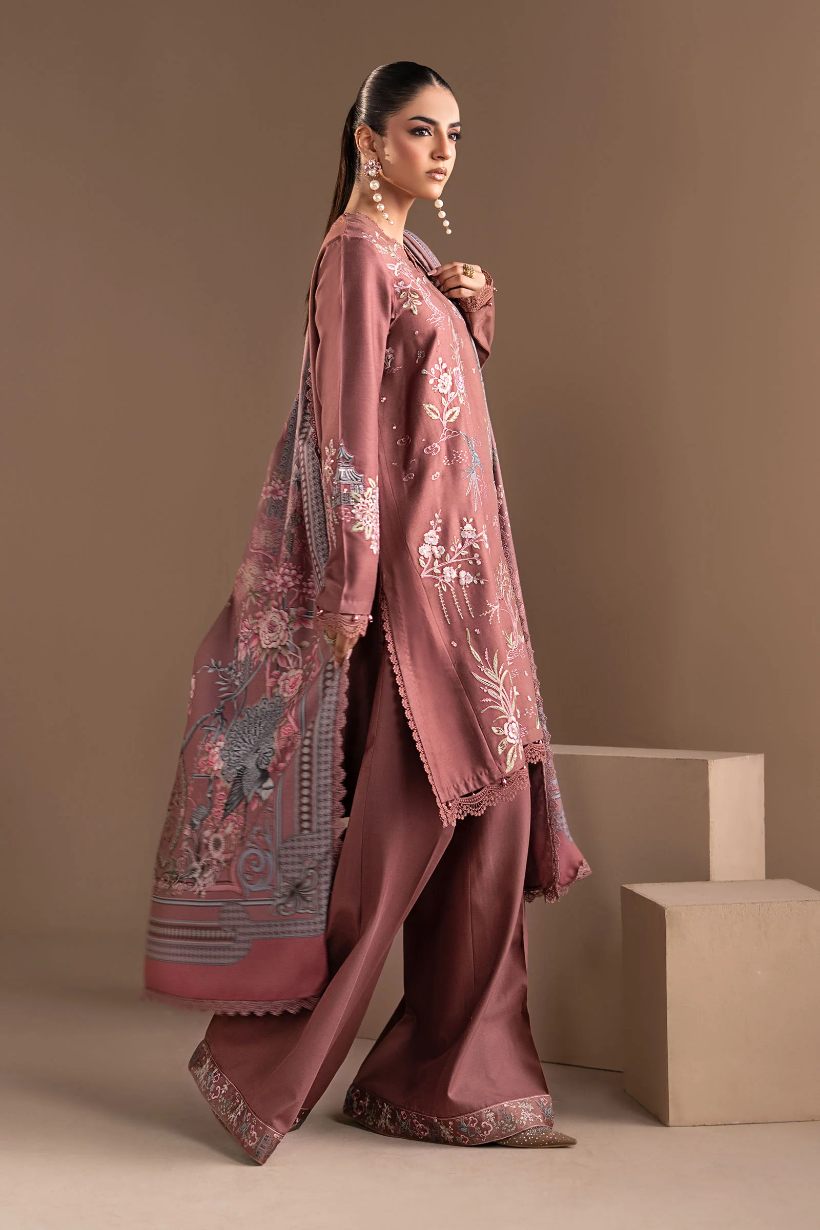 3 Piece Embroidered Twill Linen Suit - Image 5