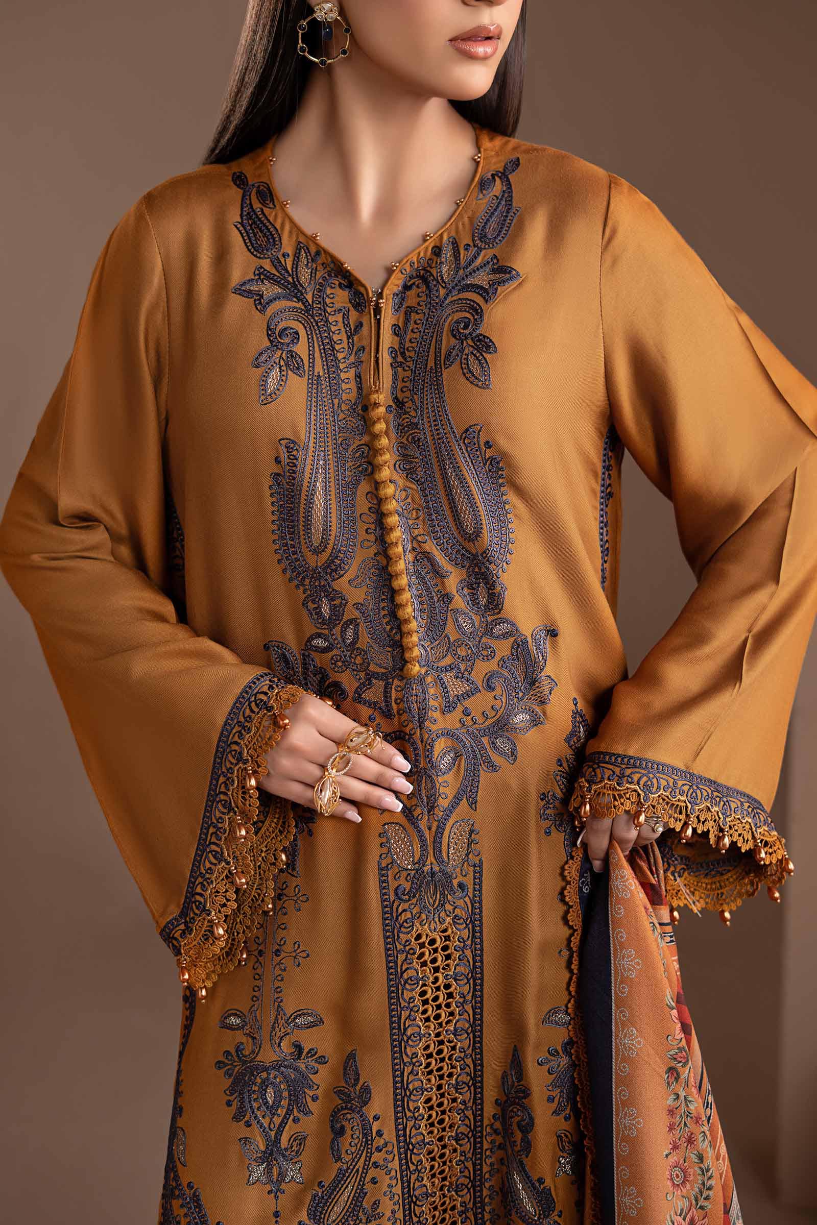 3 Piece Embroidered Twill Linen Suit - Image 3