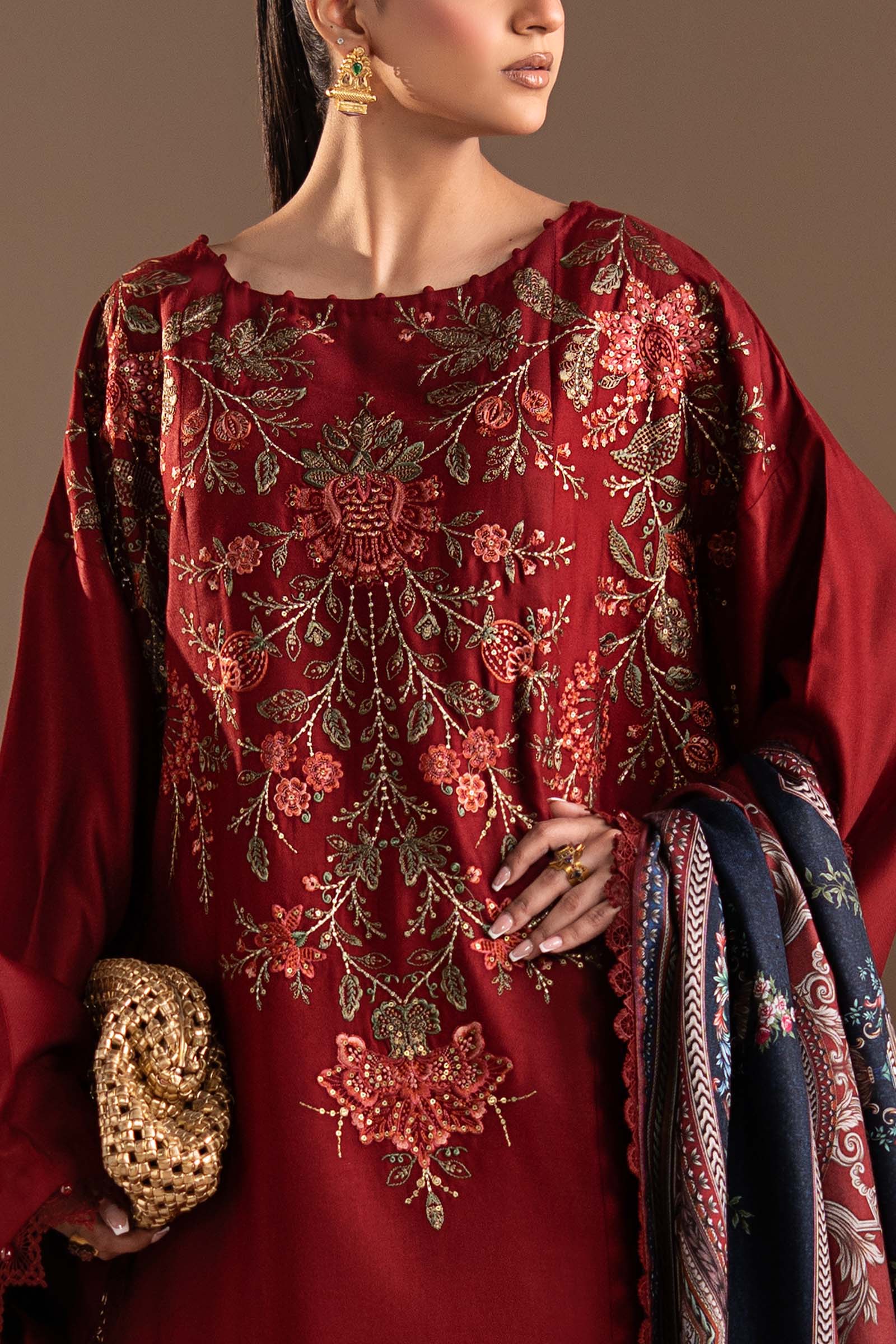 3 Piece Embroidered Twill Linen Suit - Image 5