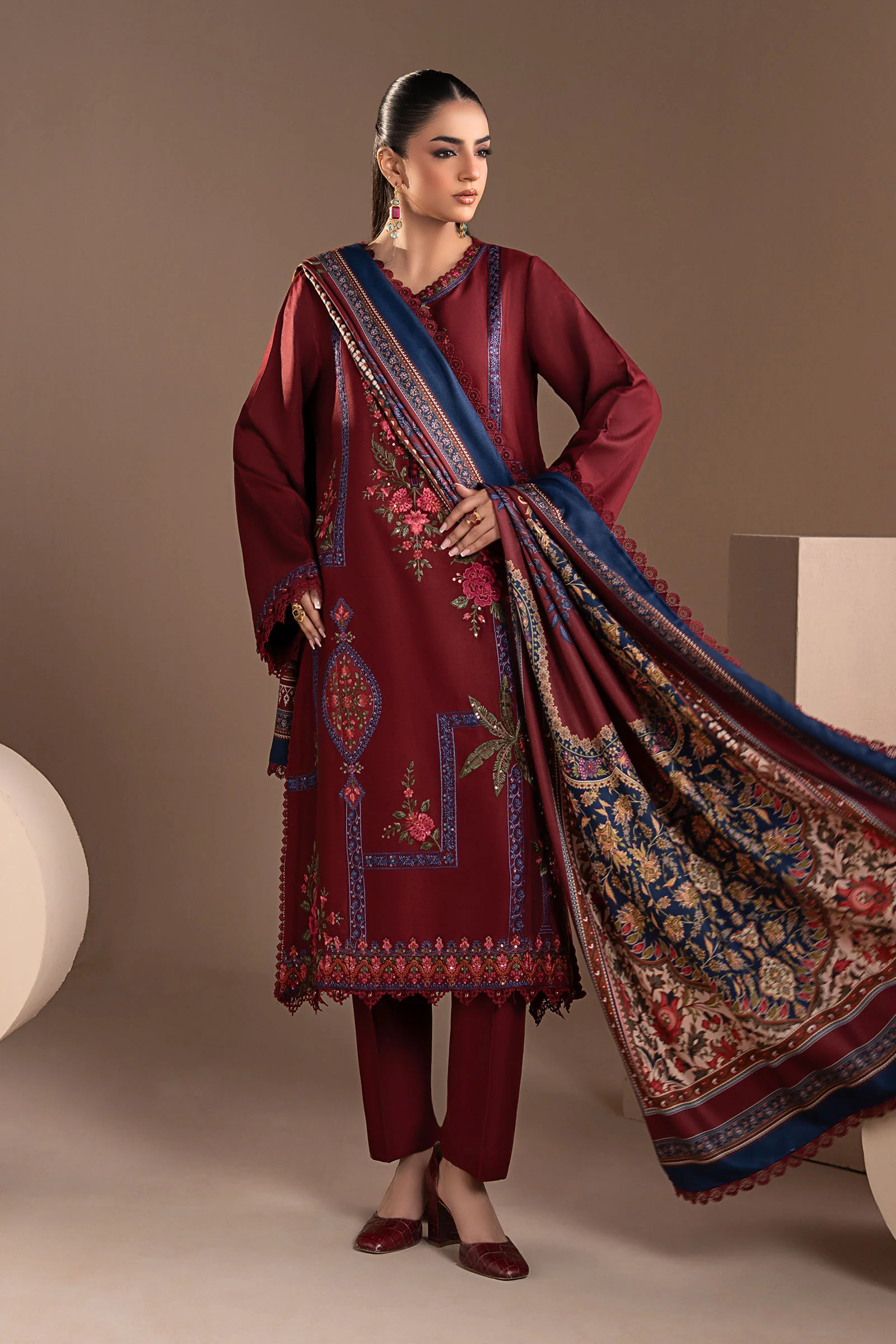 3 Piece Embroidered Twill Linen Suit - Image 6