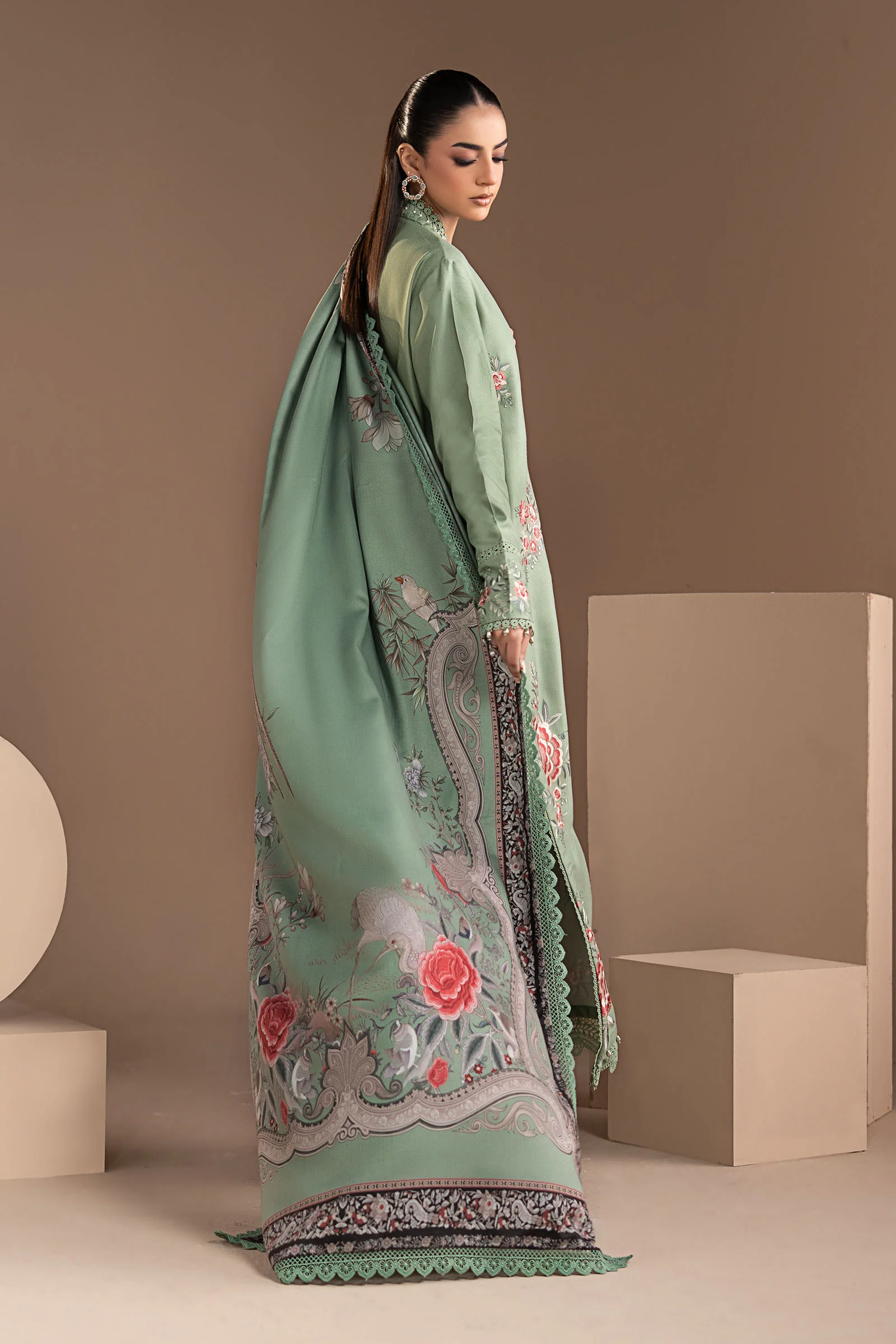 3 Piece Embroidered Twill Linen Suit - Image 8