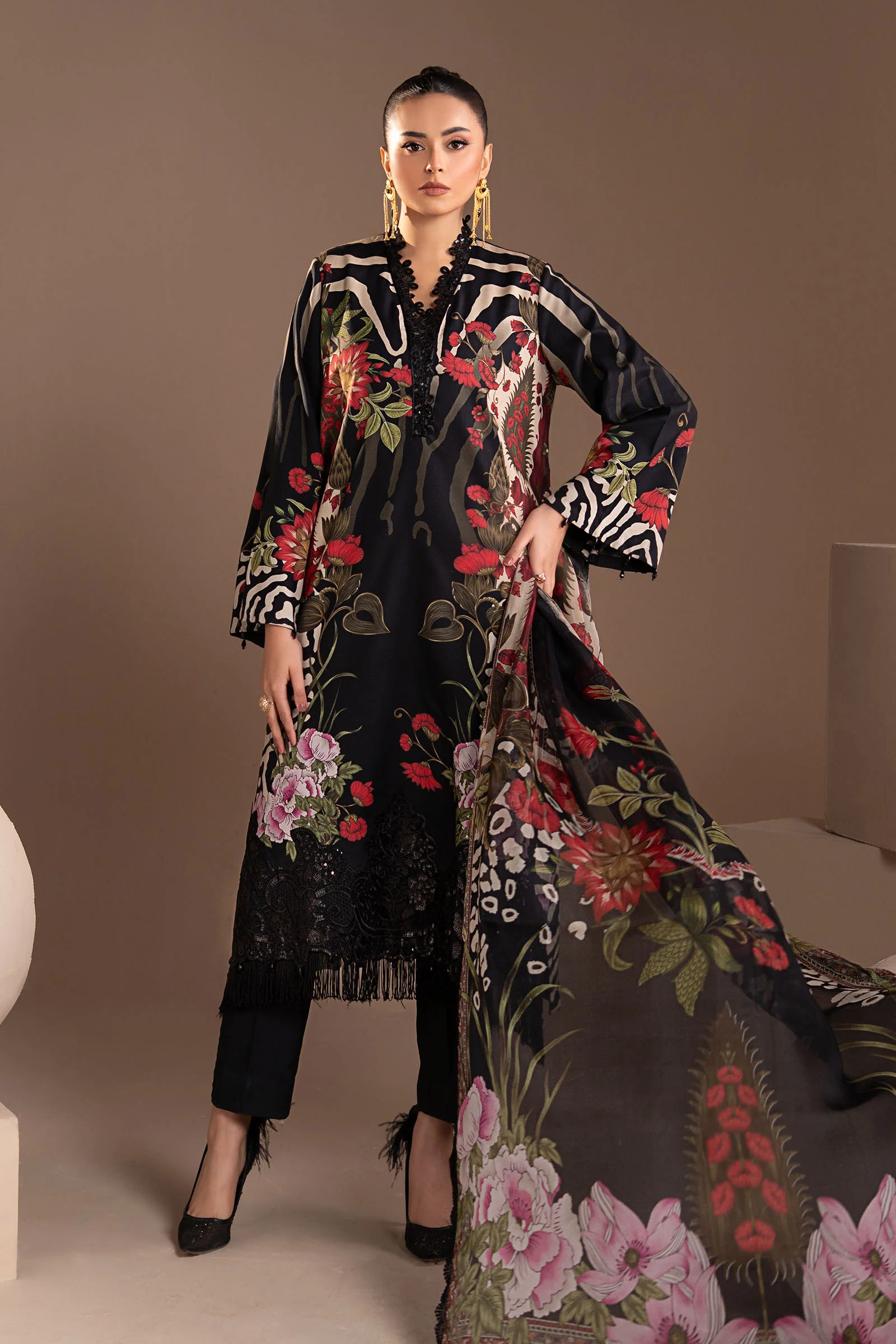 3 Piece Embroidered Linen Suit