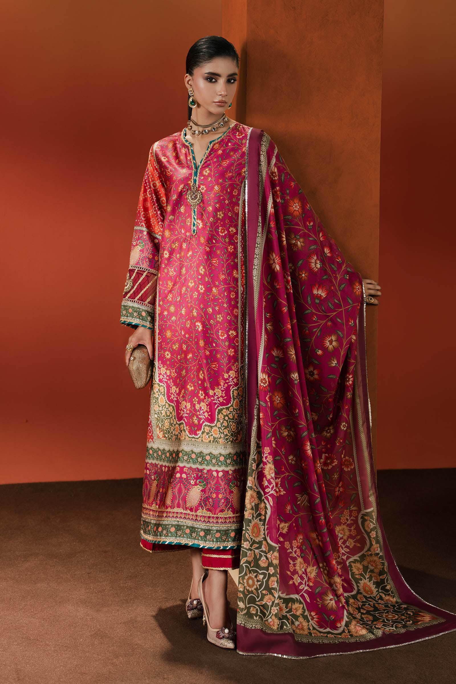 3 Piece Embroidered Satin Silk Suit - Image 2