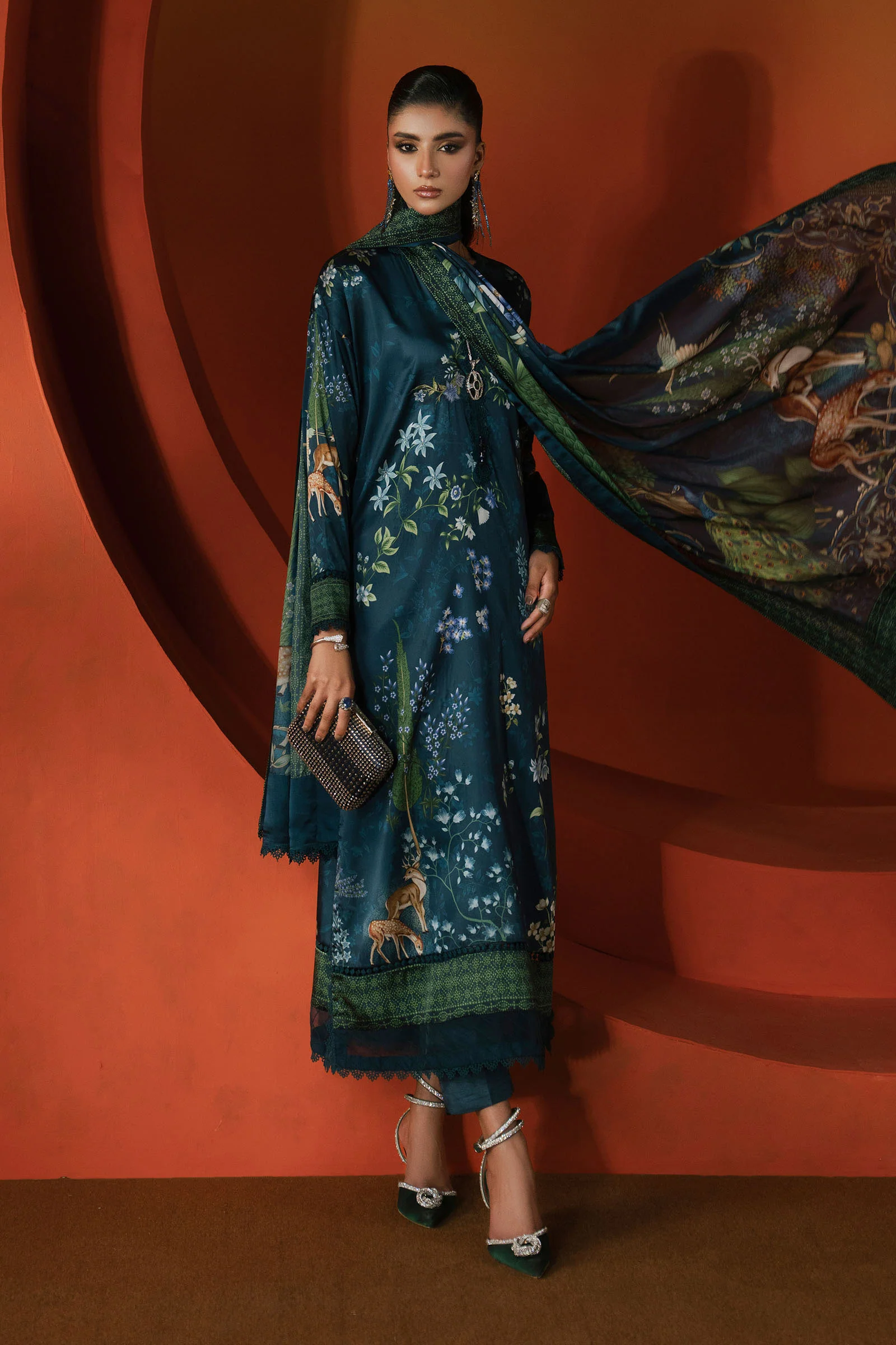 3 Piece Printed Satin Silk Suit - Image 7