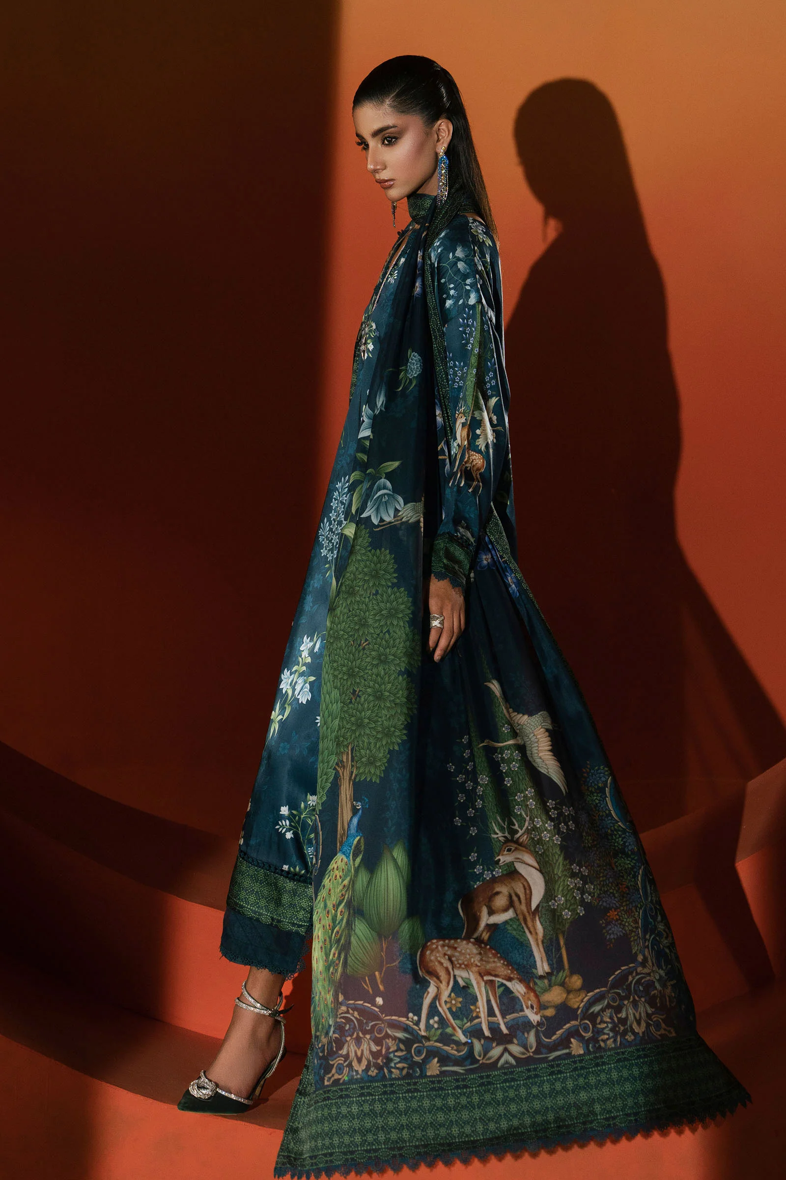 3 Piece Printed Satin Silk Suit - Image 8