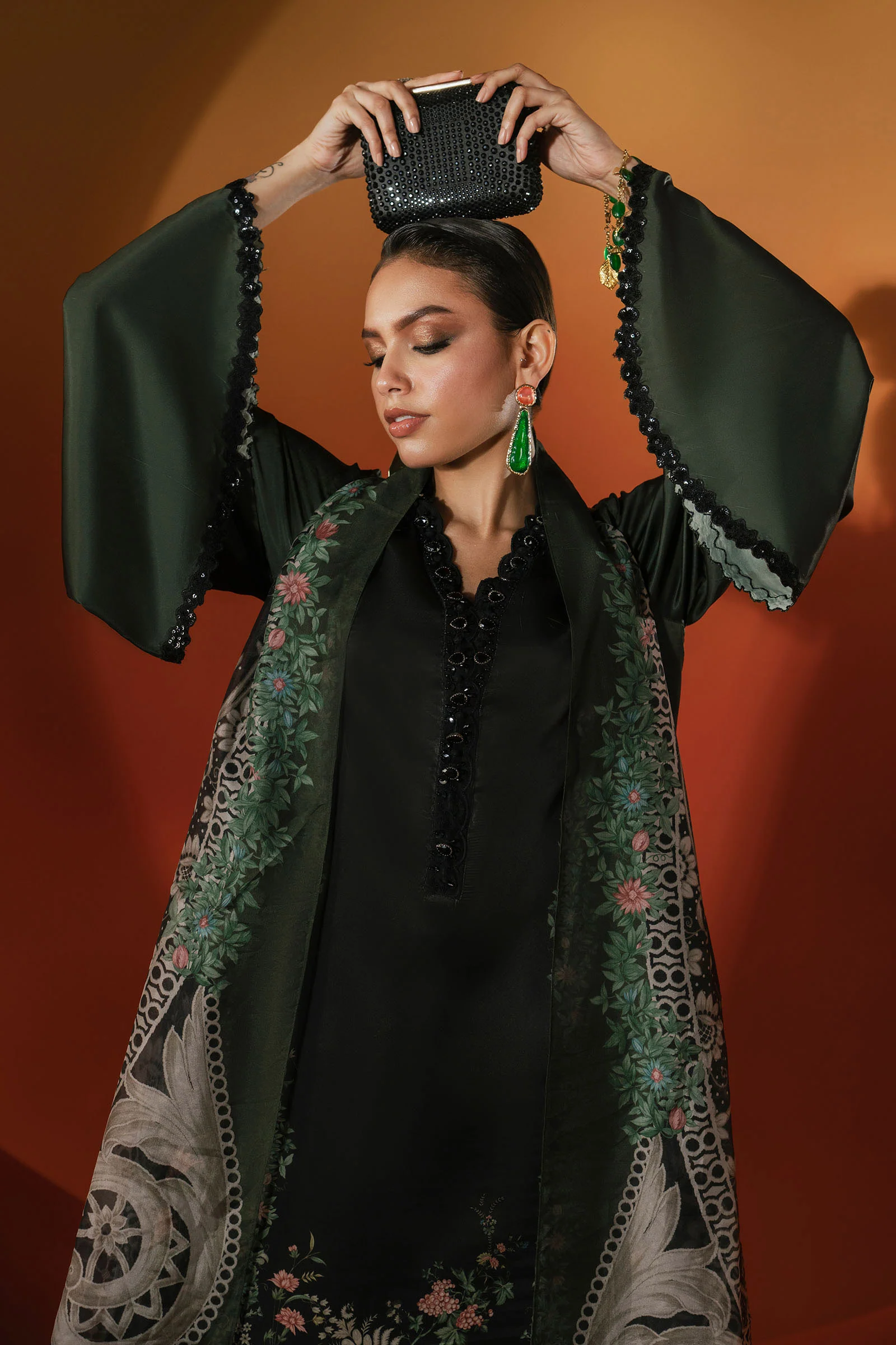 3 Piece Embroidered Satin Silk Suit - Image 12