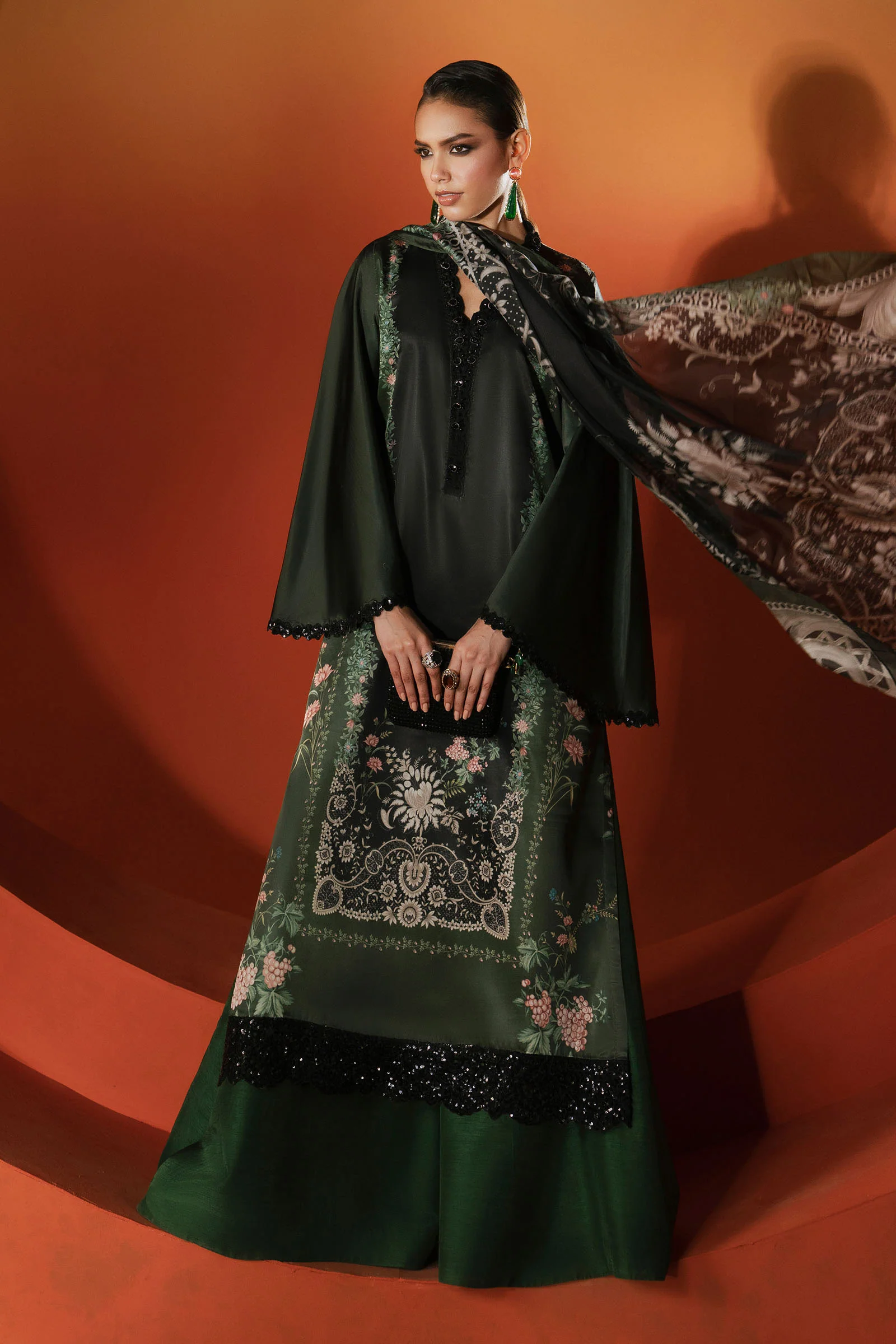 3 Piece Embroidered Satin Silk Suit - Image 4